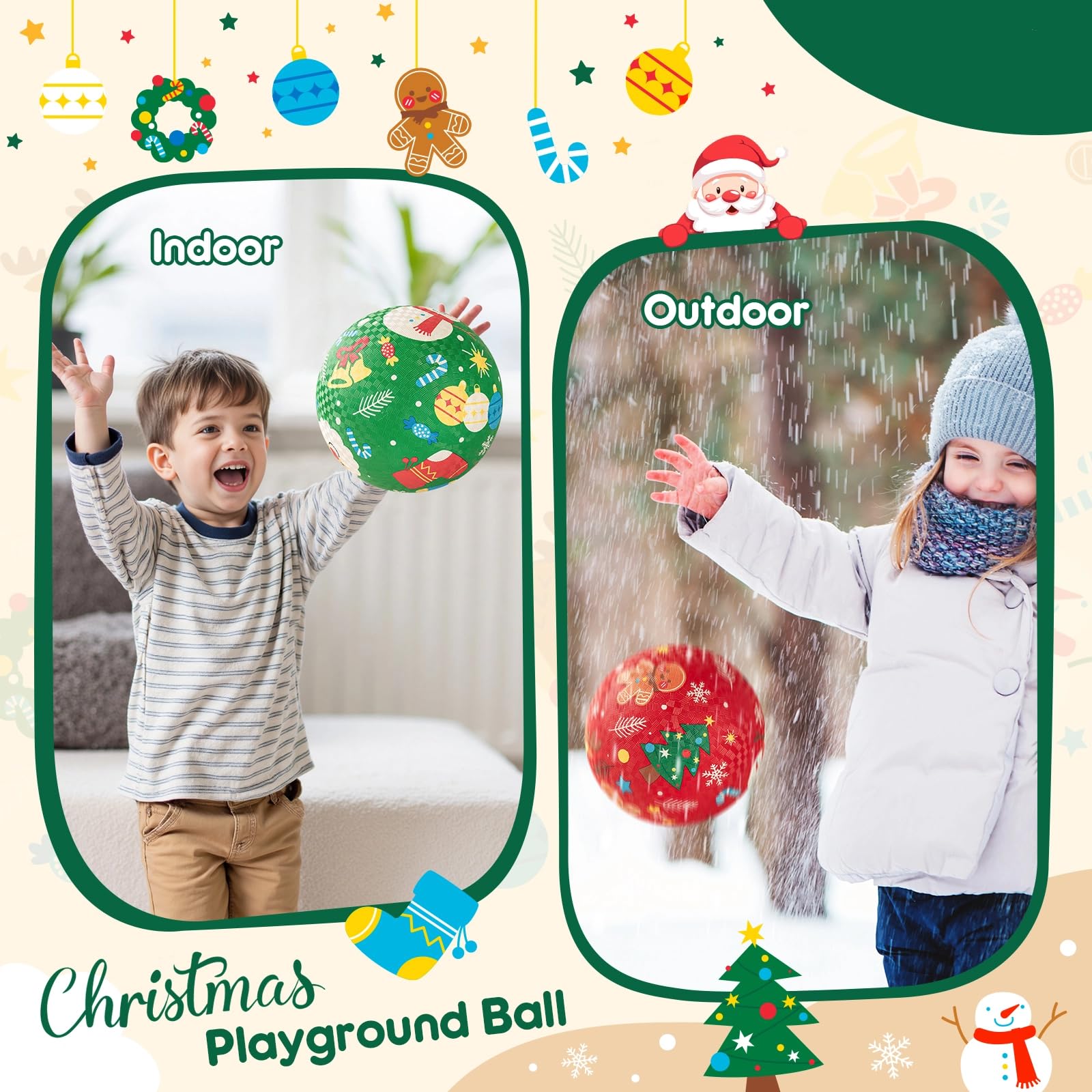 U&C Planet 2 Pack Christmas Balls 8.5 Inch Playgroundballs for Children Rubber Kickball & Handball for Kids 1-8 Years Includes Hand Pump for Indoor Outdoor Play (Santa - Image 4
