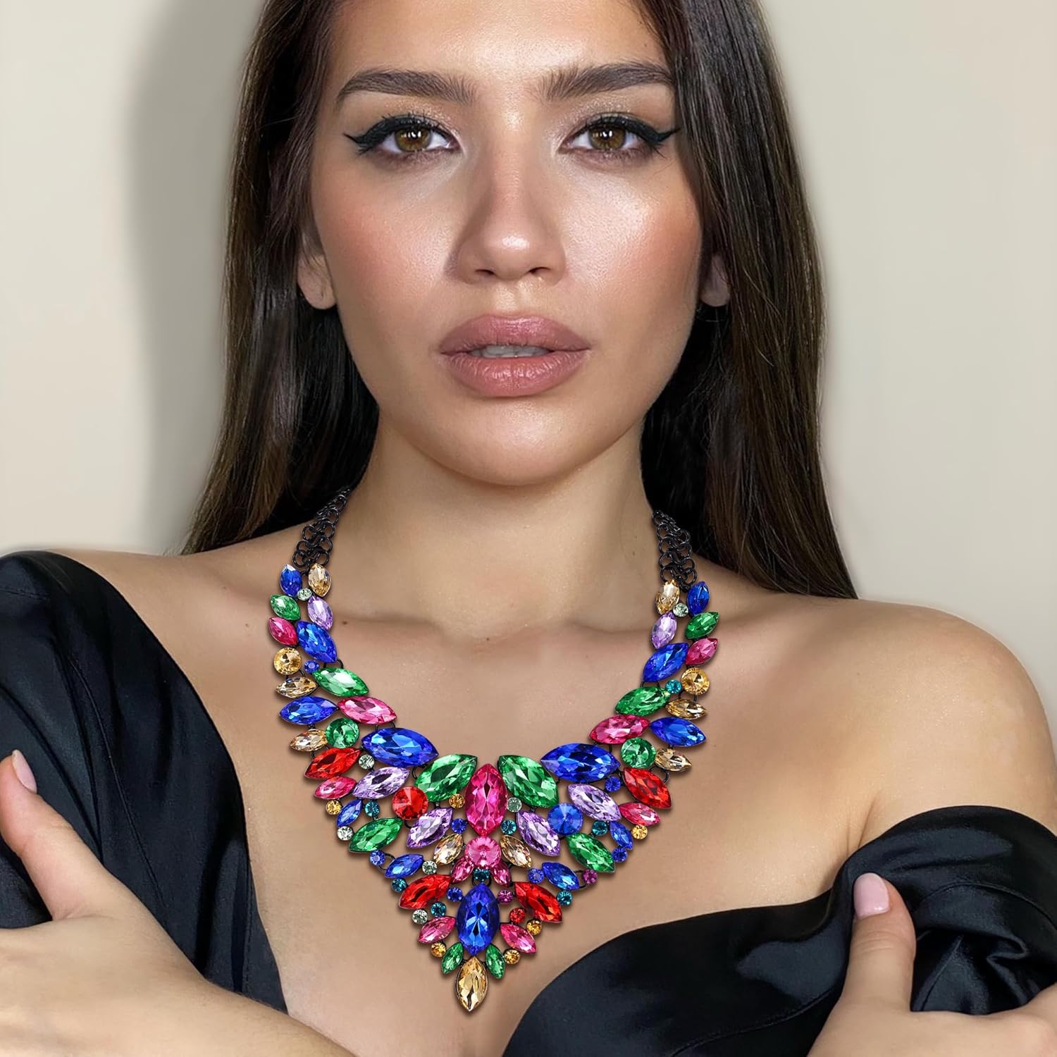 Flyonce Rhinestone Chunky Collar Necklace, Stunning Crystal Costume Statement Jewelry for Women - Image 2