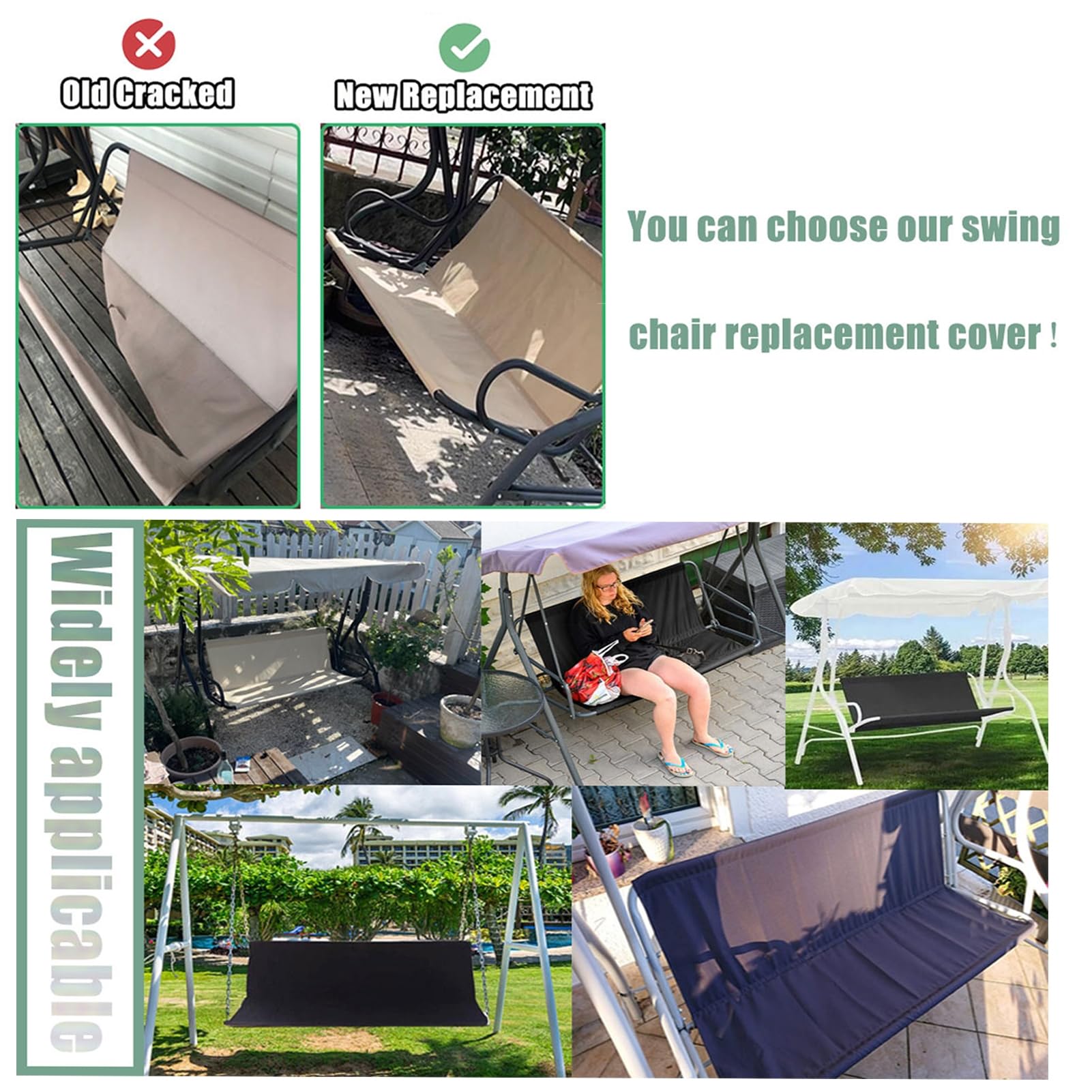 Housse de Coussin pour balancelle 2 ou 3 Places, Housse de Rechange imperméable pour Chaise et Banc, Housse de Siège ​pour Balancelle de Jardin, Tissu Oxford 600D,Green White,120x47x47cm