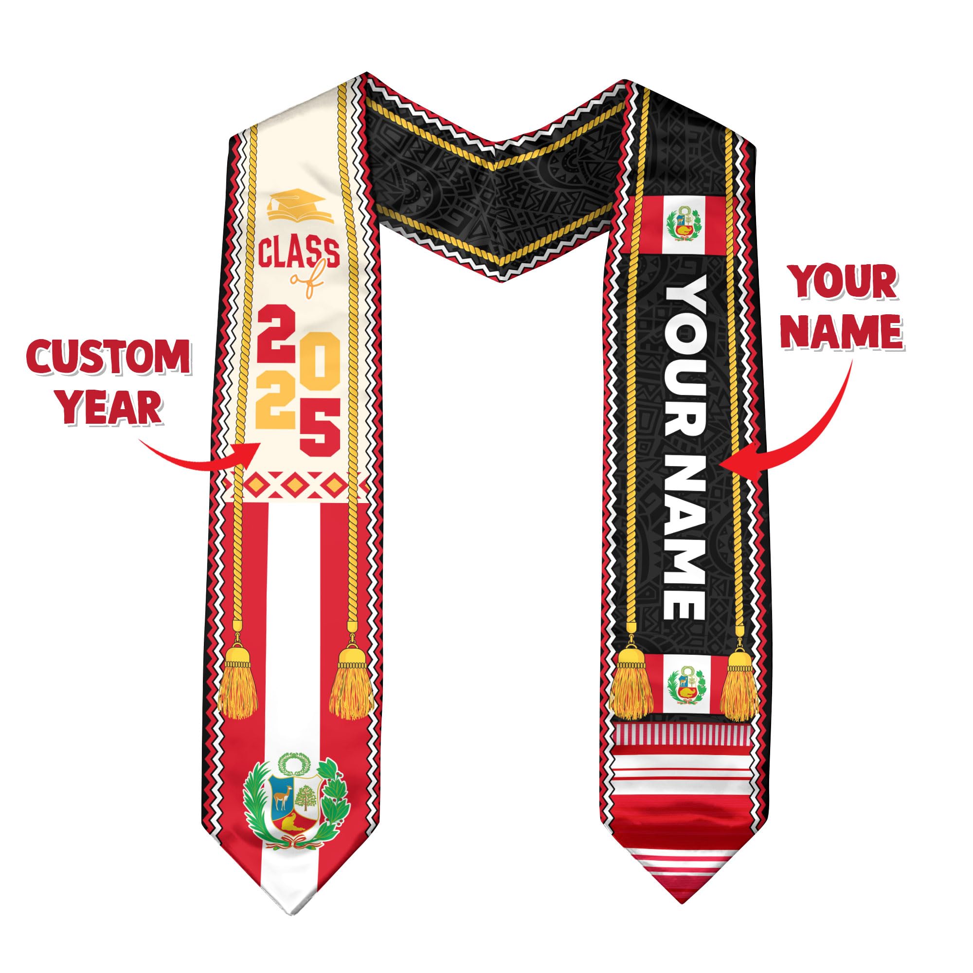 Customized Peru Graduation Stole 2025, Custom Peruvian Graduation Sash, Class of 2025 Sash, Peruvian American Flag 2