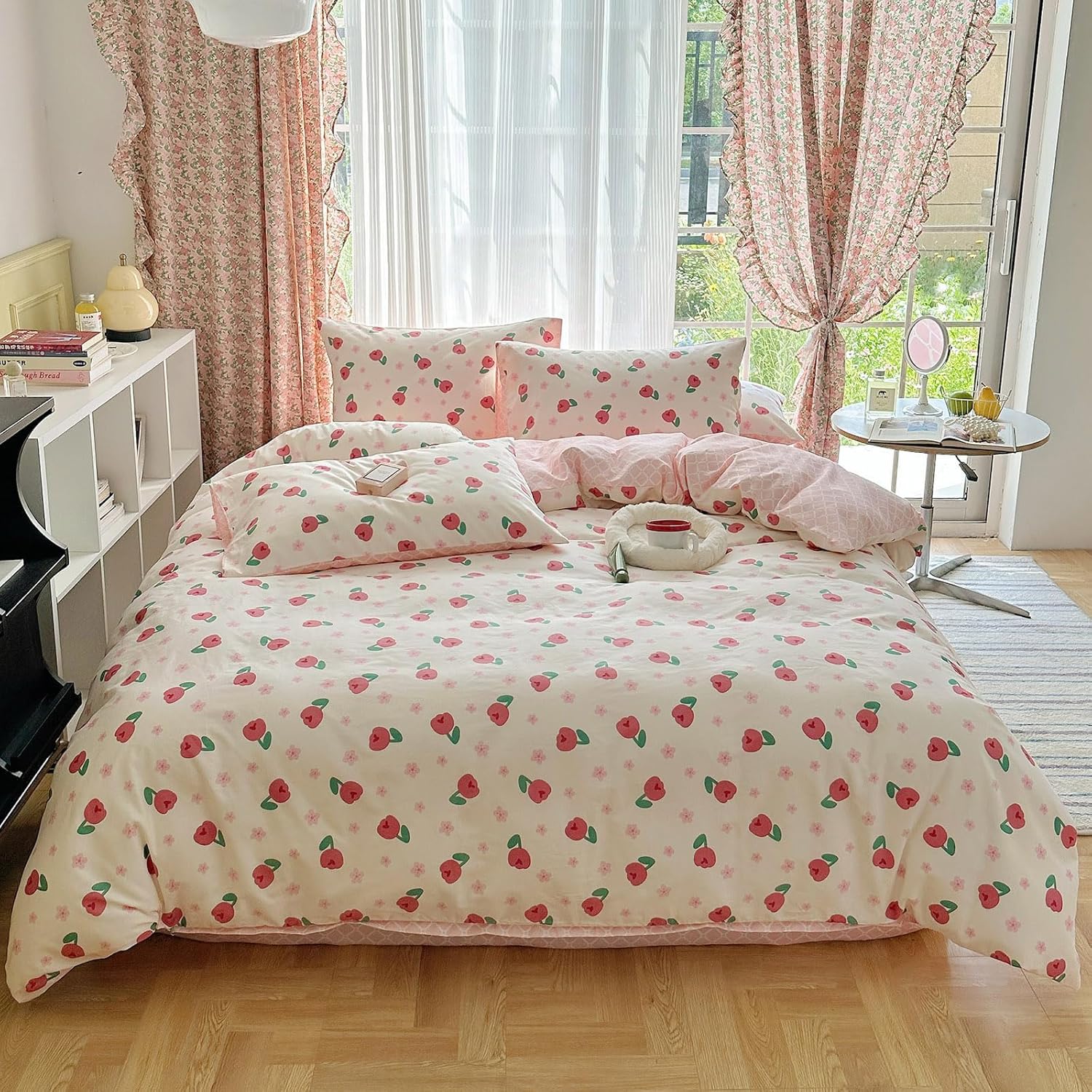AOJIM Red Print Duvet Cover Set for Girls Women, 100