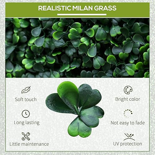 Miniatura 3 de Outsunny 12 piezas de 20 x 20 pulgadas cuadradas de plantas de privacidad artificiales con protección UV imitación de hierba de Milán para muro