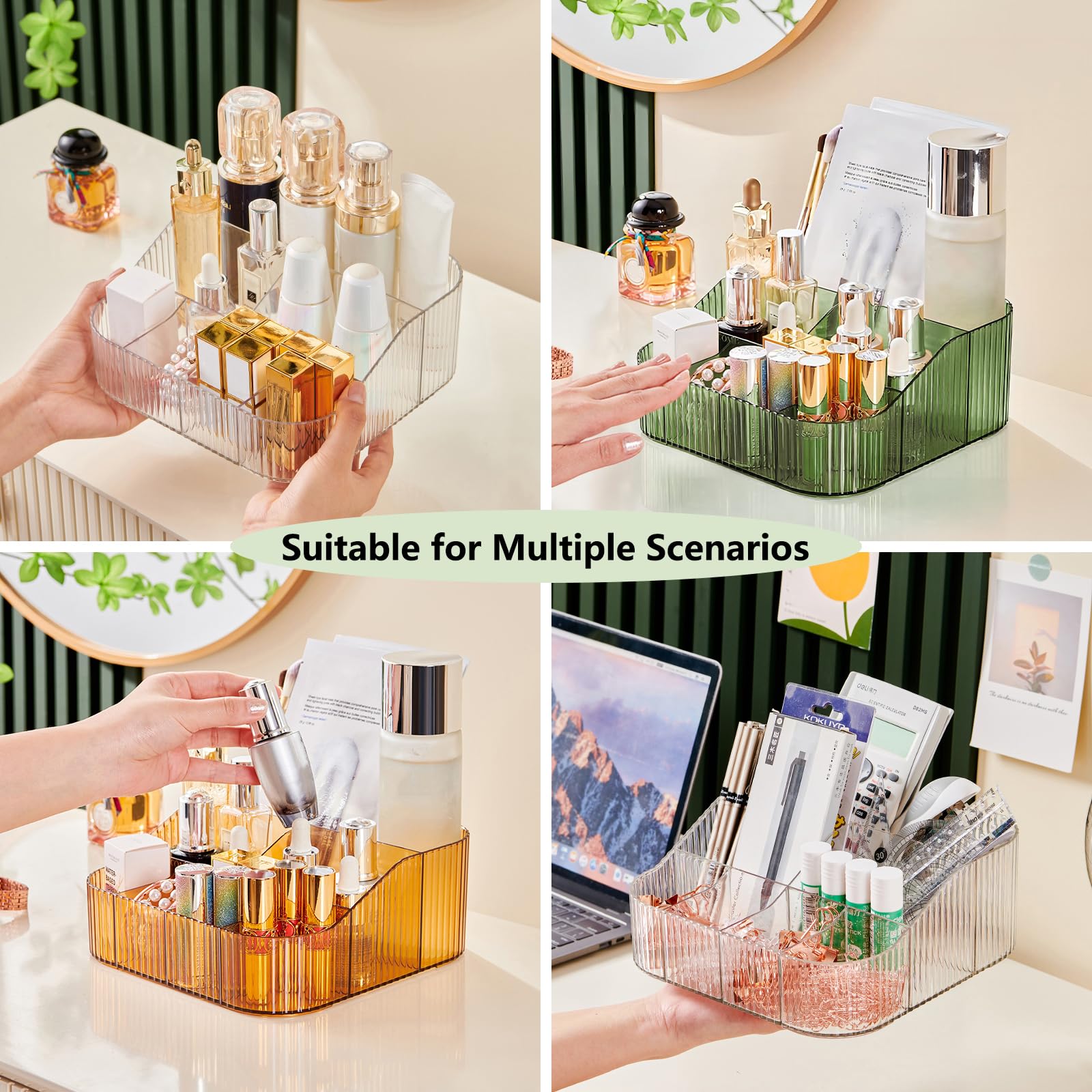 DASITON Rangement Maquillage, Organisateur de Maquillage avec 7 Compartiments, Rangement Pinceaux Maquillage en Acrylique, Rangement Coiffeuse pour Cosmetique, Eyeliners, Rouge à Lèvres (Vert XL DASITON Rangement Maquillage, Organisateur de Maquillage avec 7 Compartiments, Rangement Pinceaux Maquillage en Acrylique, Rangement Coiffeuse pour Cosmetique, Eyeliners, Rouge à Lèvres (Vert XL