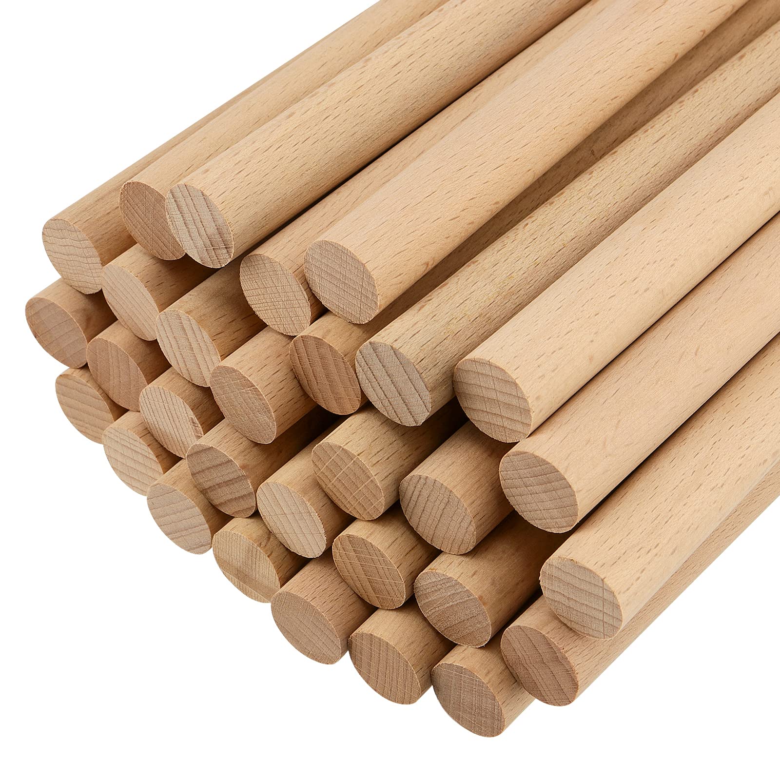Zoenhou Wood 30 Pack 30Cm X 15Mm Round Dowels, Unfinished En Dowel Sticks, Beech Craft Sticks Dowel Rods For Carving, Diy, Art
