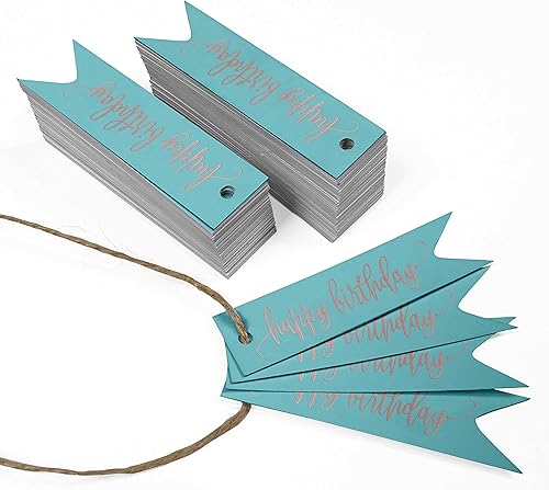 Miniatura 264 de Etiquetas de papel para colgar con texto en inglés «Happy Birthday», 100 unidades Azul,Aqua Blue,Negro -,azul, cerceta (Dark Teal Blue),Rosa