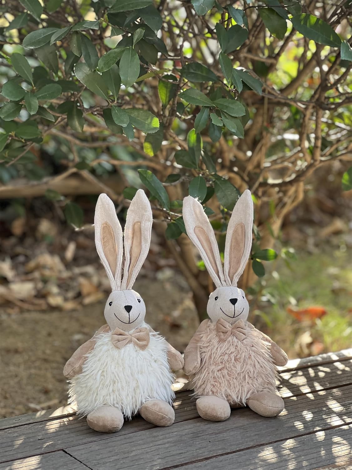 2pcs Easter Bunny Decorations - Handmade Plush Rabbits in Light Brown & White, Tabletop Bunny Ornaments for Easter Home Décor, Spring Decorations & Gift Ideas
