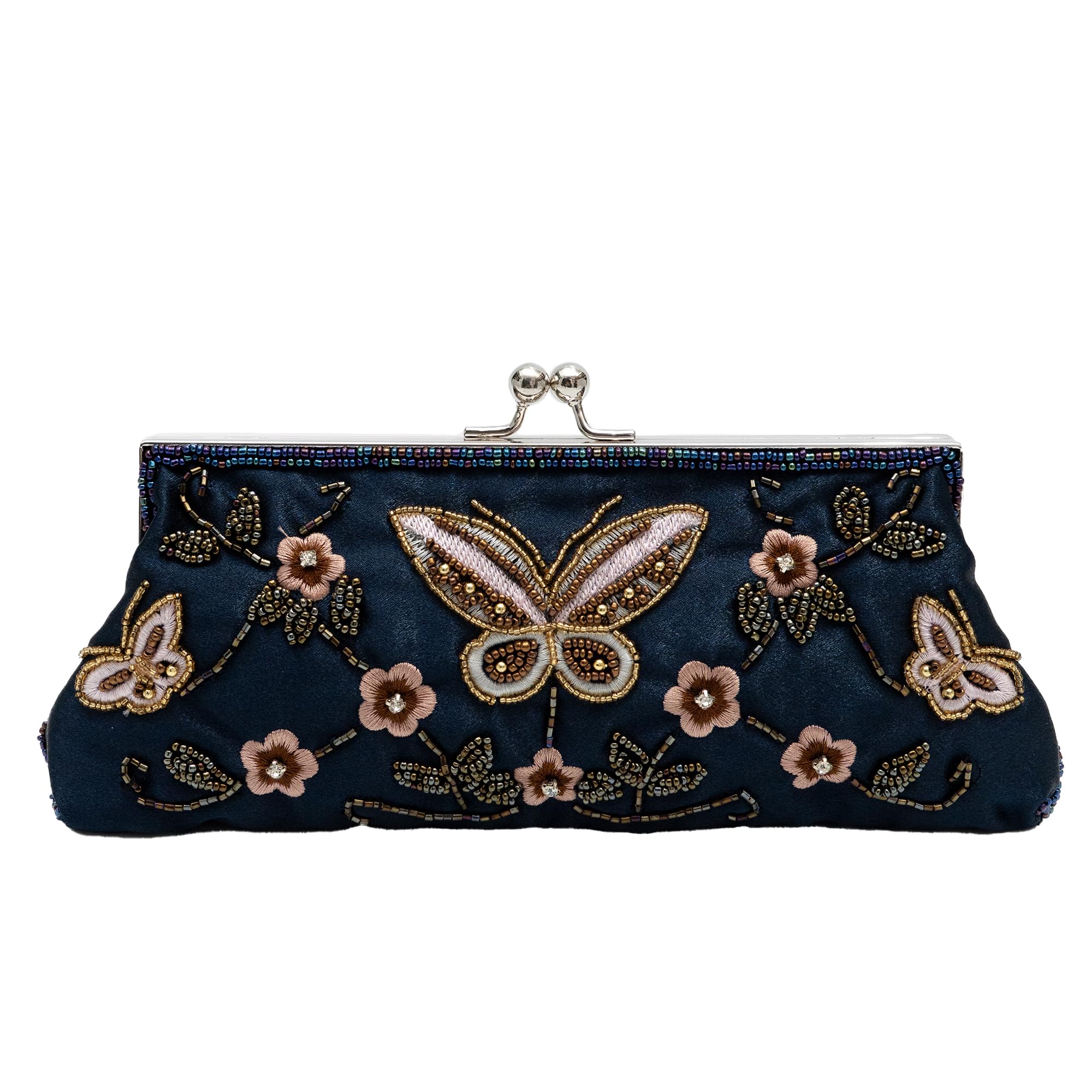 Elegante bolso de noche vintage con cuentas florales y mariposas para mujer, para novias, bailes, fiestas y formales
