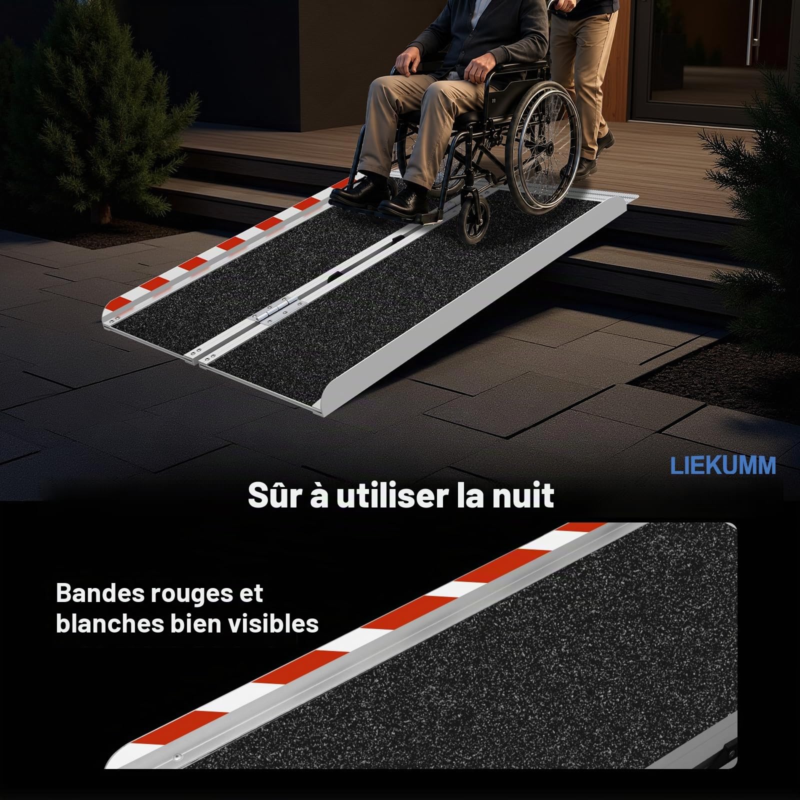 LIEKUMM Rampe de Fauteuil Roulant, 91 x 72 cm Rampe Acces Handicapé, Rampe avec surface antidérapante en aluminium, Rampe Handicapé, pour Marches