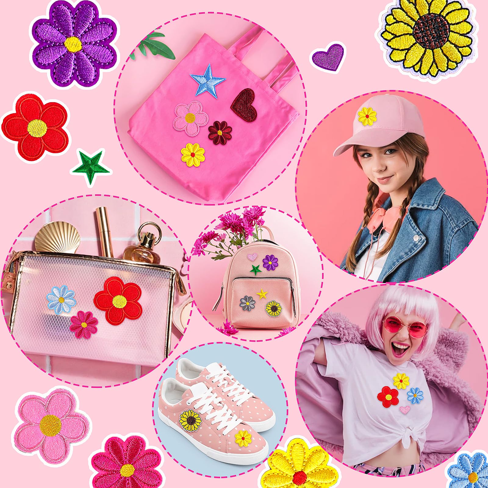 Lot De 73 écussons à Coudre - En Forme De Fleur - Pour Enfants - À