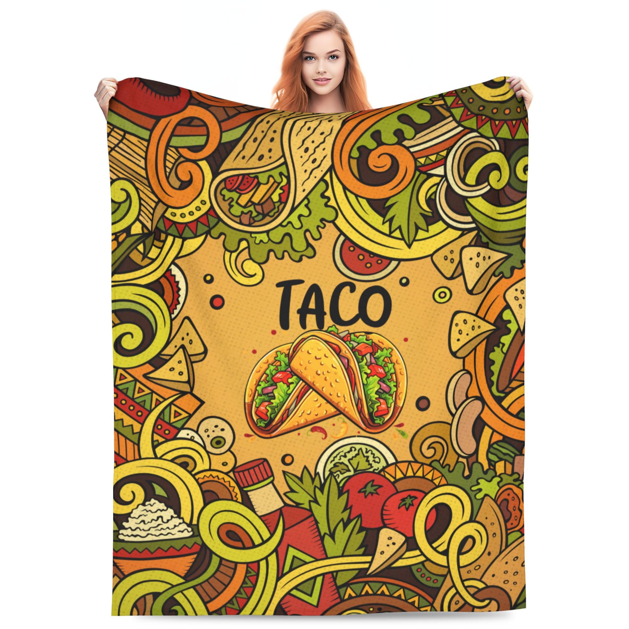 Couverture Taco Douce 101x127cm - Flanelle Légère - Enfant, Déco, Cadeau Amateur Tacos