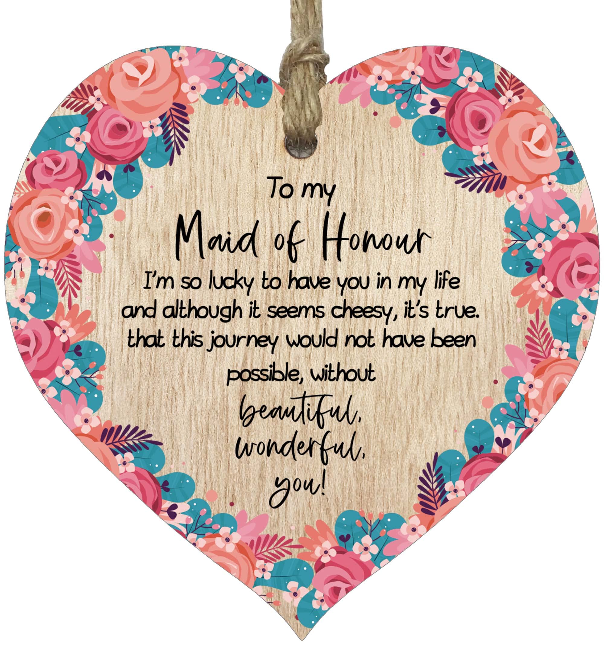 Stuff4 Women's Light Wood Will You Be My Maid Of Honour Proposal Hanging Wooden Heart Signs Plaques - Hearts Sign Bridesmaid Gift For Wedding Keepsake Gifts, Thank You Plaque Bridesmaids, Wedding Keepsakes