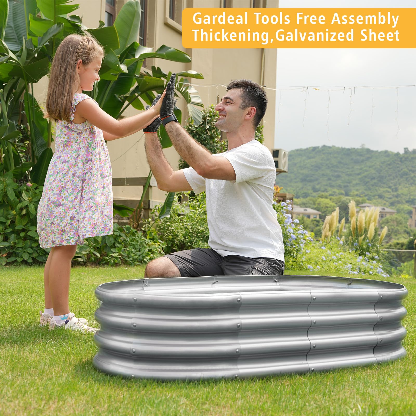 Gardeal Garden 4x2x1ft Galvanized Raised Garden Bed Kit - Metal Planter Boxes for Vegetables/Herbs/Flowers, Heavy-Duty Steel Outdoor Garden Box with Reinforced Edges(4X2X1FT)