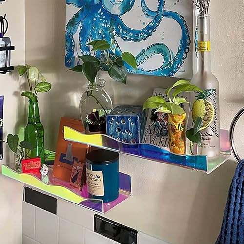 Miniatura 2 de YMVV Estantes flotantes de acrílico transparente negro de 23.6 pulgadas para montar en la pared, estantería de pared para habitación de niños,