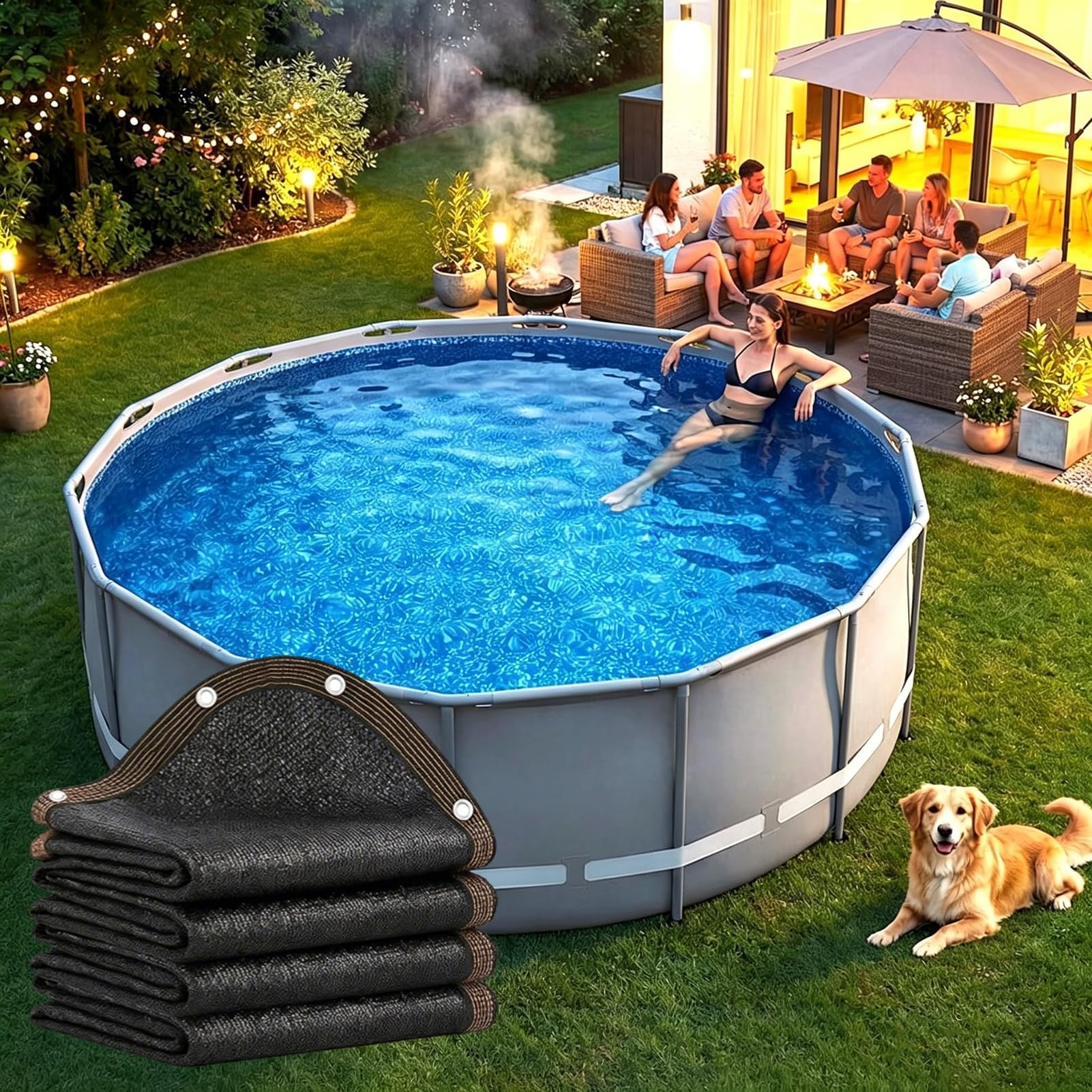 Runde Pool Laubschutznetz, 3.66m Schutznetz für Aufstellpools,Netz Poolabdeckung,Hält Blätter & Schmutz Fern,HDPE Sonnenschutznetz Außenbereich Reißfeste Anti & Verstopfungs Mesh