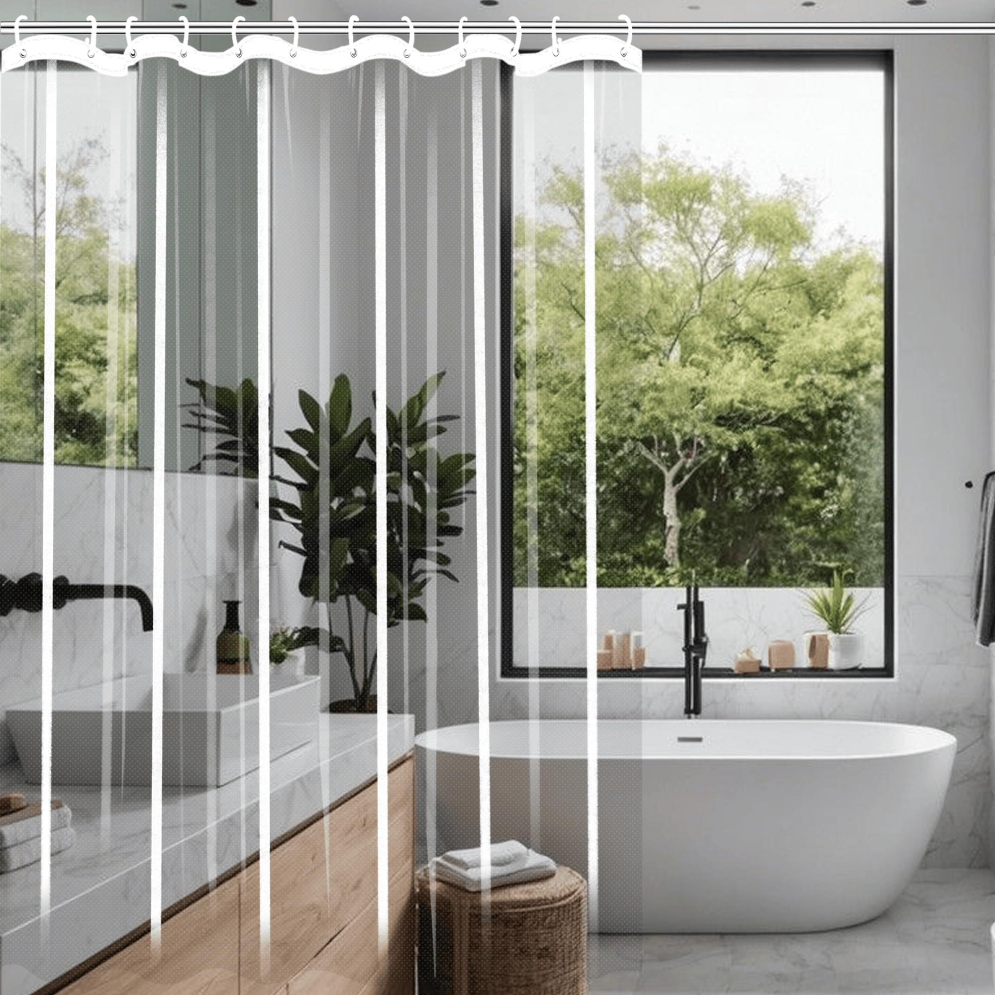 Rideau douche avec oeillets métalliques transparent et imperméable