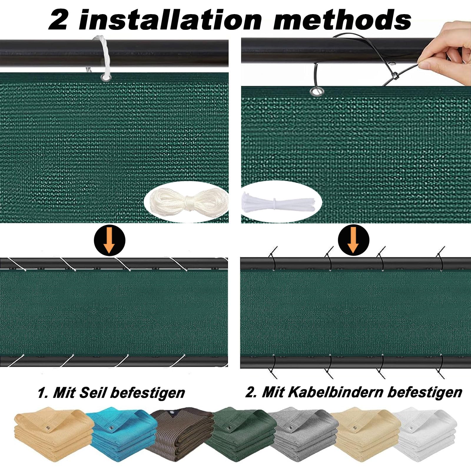 Pantalla Privacidad Balcón 105 x 700 cm Protección UV, Prueba de Viento, Transpirable Malla Sombreo con Ataduras de Cables Protección de Privacidad para Jardín Exterior, Verde