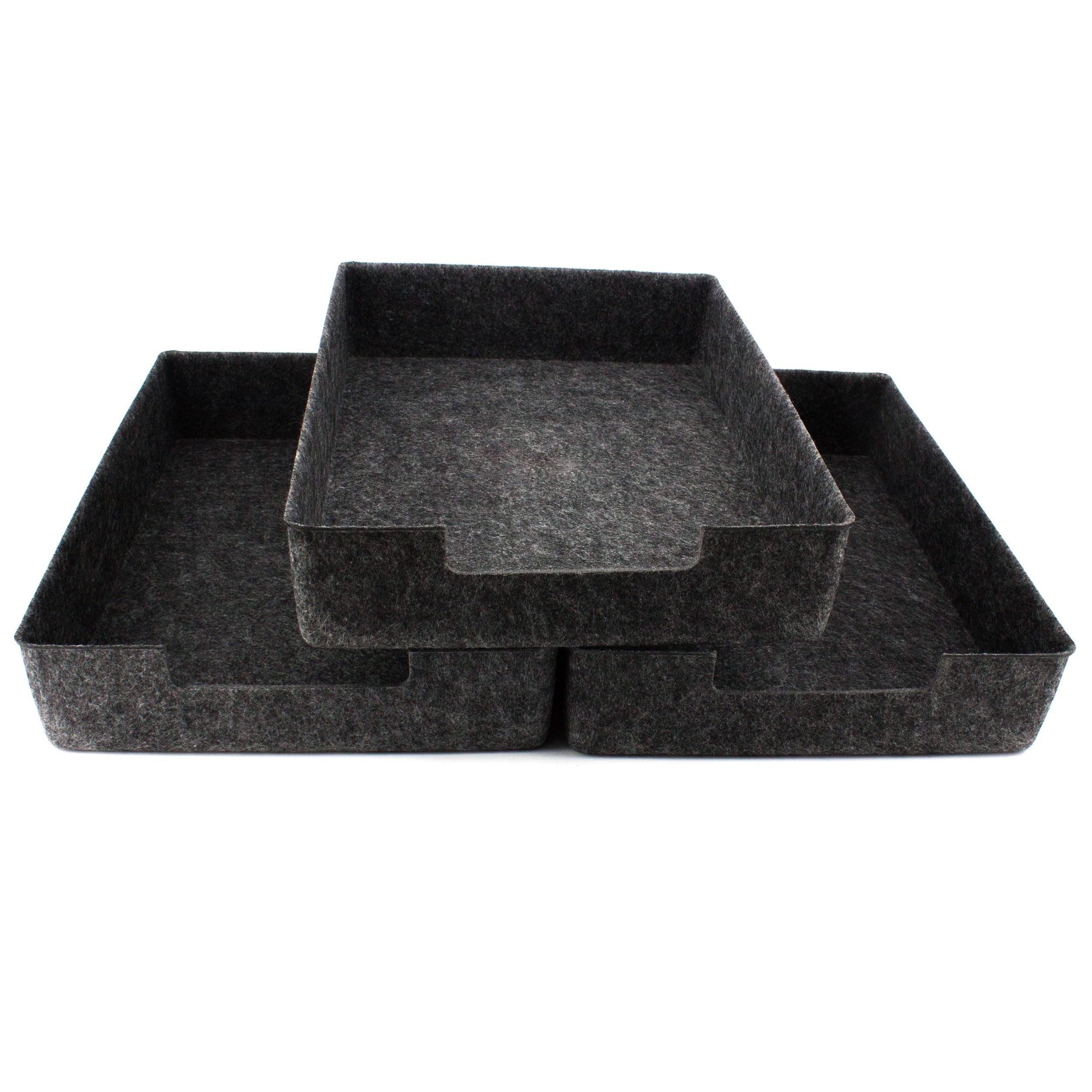 Set di 3 vassoi per documenti in feltro, formato DIN A4, dimensioni: 33,5 x 24,5 x 7 cm, grigio scuro, design impilabile, superficie cancellabile, ripiano per lettere, organizer da scrivania per