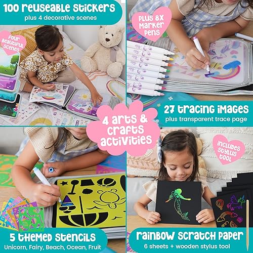 Miniatura 7 de Amitié Lane Juego de papelería de unicornio, juego de marcadores perfumados + juego de libros de garabatos borrables, kits de manualidades y