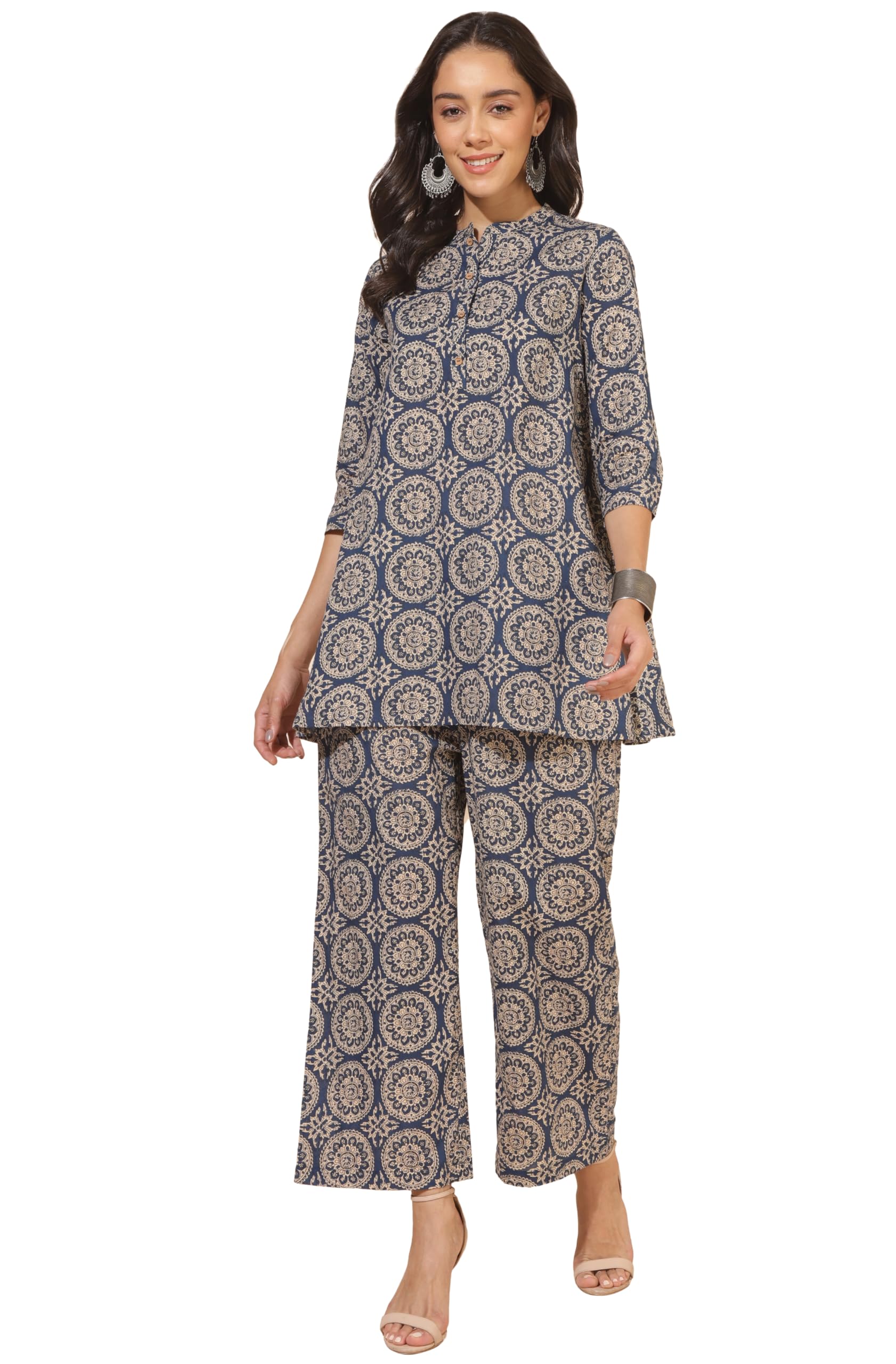 janasya Women's Pure Cotton Ethnic Motifs Printed A-Line Co-Ord Set-picture-37