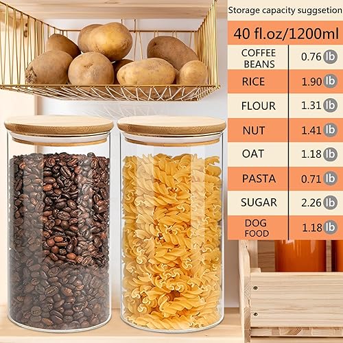 Miniatura 3 de Recipiente hermético de almacenamiento de vidrio con tapa de madera (40 onzas), recipiente transparente para almacenamiento de alimentos con tapa de