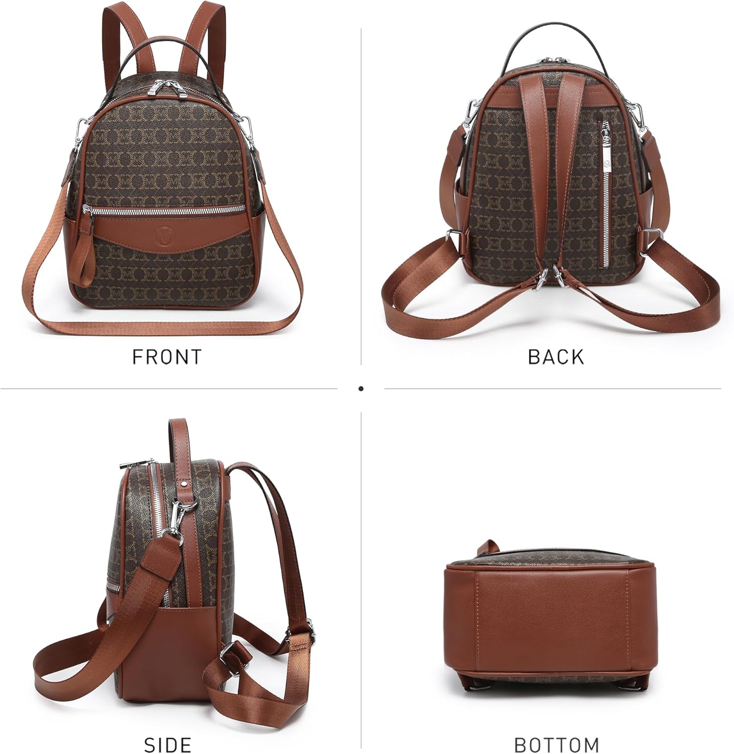 Mini Backpack Purse for Women Multi Pocket Small Backpacks Ladies Convertible Shoulder Handbags Designer Travel Backpack with Wide Strap, Brown - Image 3