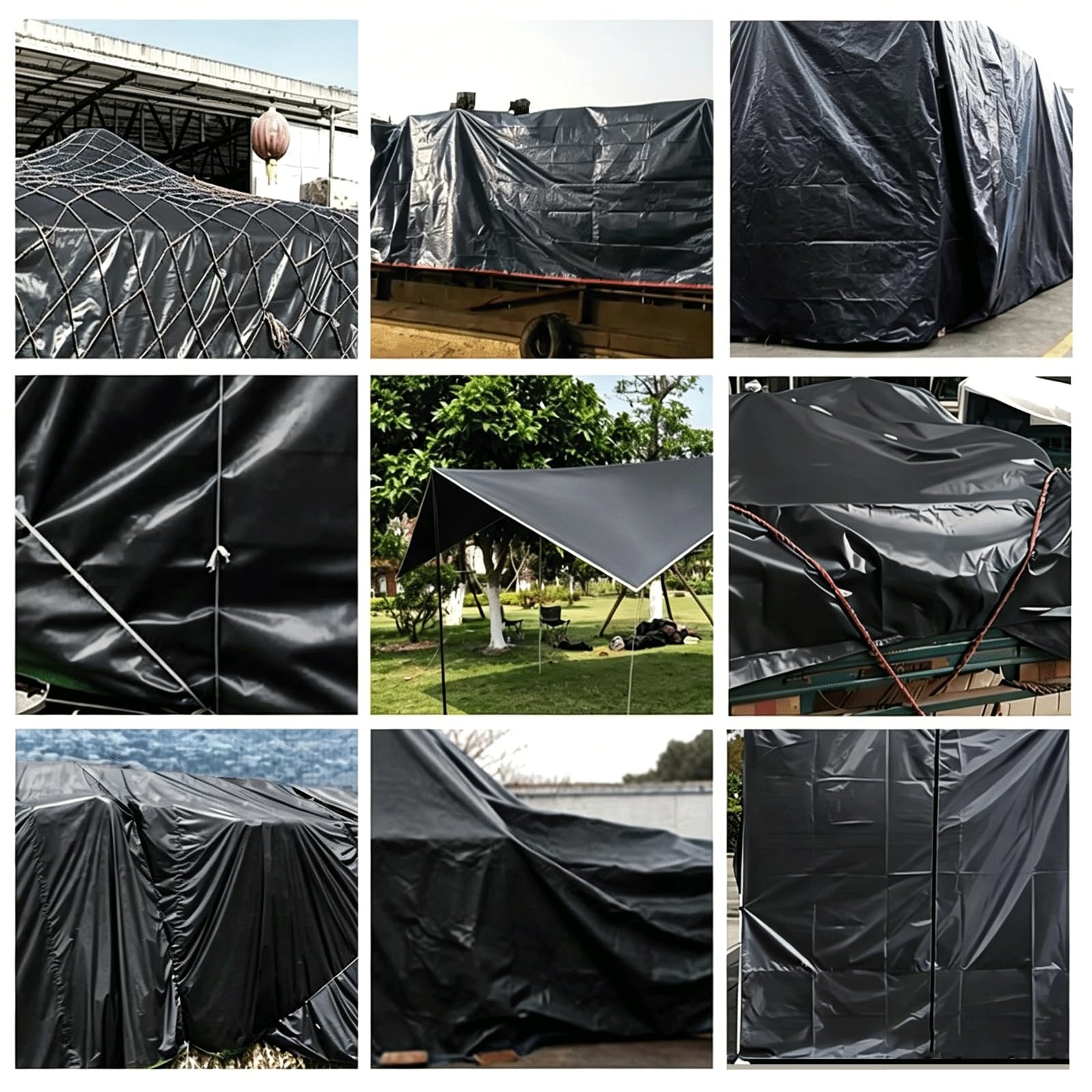 Plandeka Osłonowa 200 x 220 cm Odporna Na Anti UV I Rozdarcia Wzmocnionymi Krawędziami Wodoodporna Płachta Plandekowa Do Samochodu Basenu Biwakowania Mebli Drewnianych, Czarny