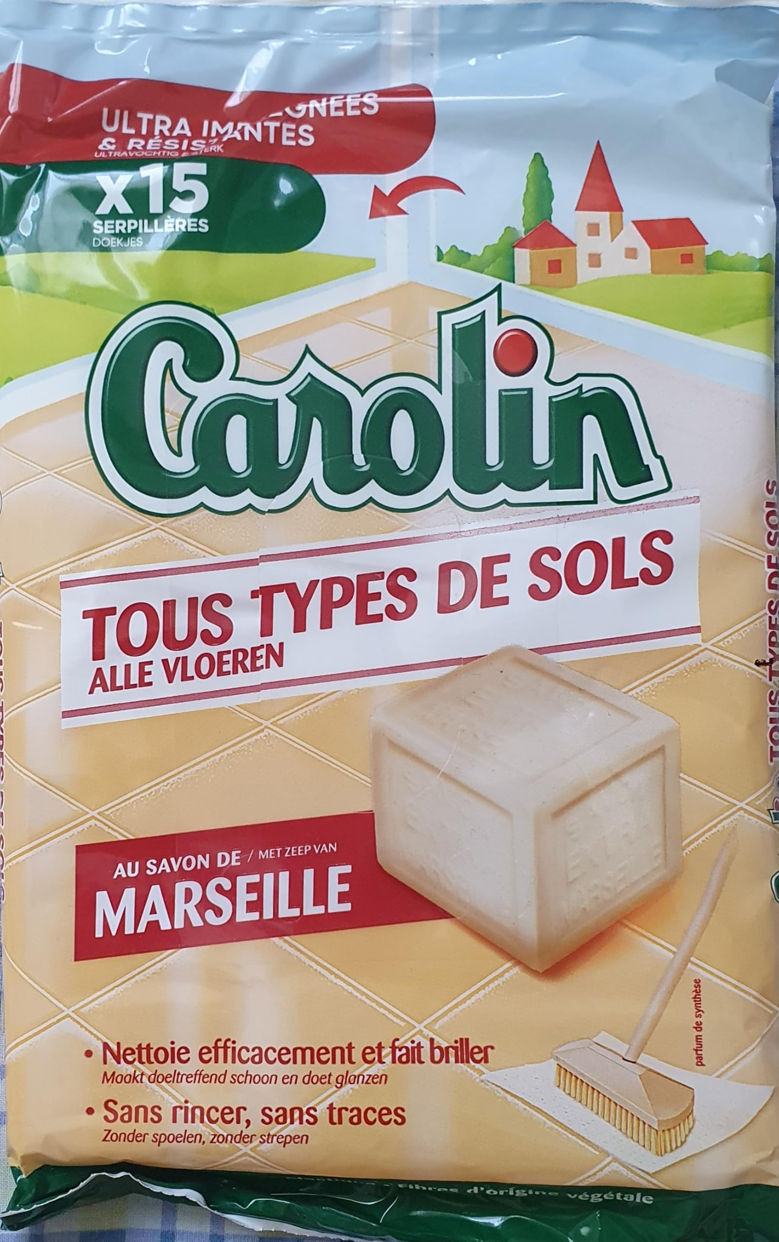 Carolin Sols Au Savon De Marseille x15 Lingettes Ultra-Imprégnées (lot de 4 soit 60 lingettes)