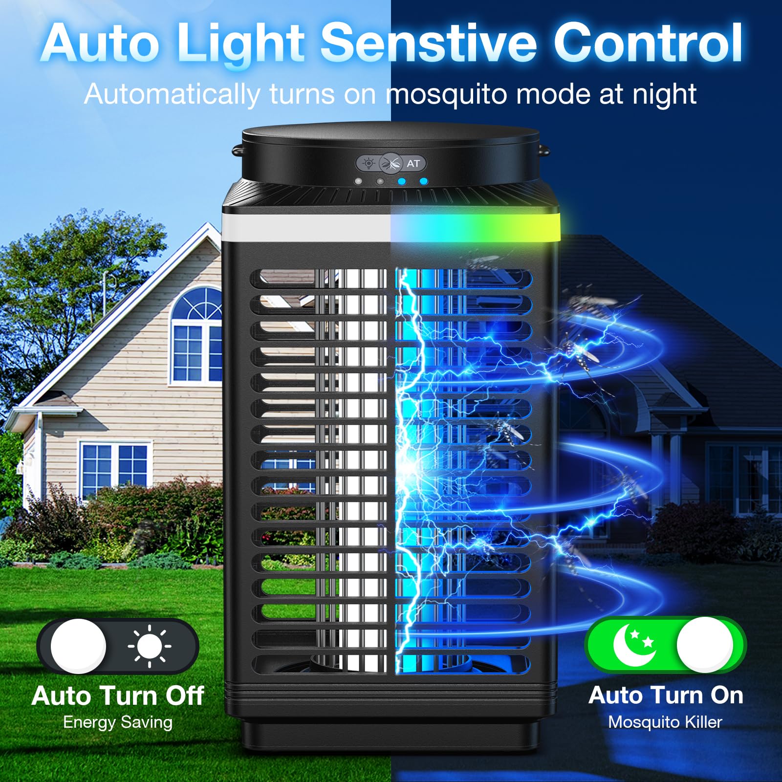 Bug Zapper Outdoor ricaricabile, 4200 V, altamente efficace, Zapper insetti portatile con luce notturna e RGB, Zapper elettrico senza fili, Zapper insetti impermeabile, per patio, campeggio, portico