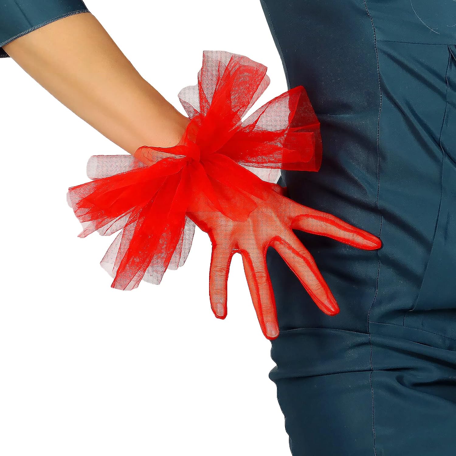 DooWay Women Fashion Ruffle Gloves White Clown Cuffs Puffy Wrist Tulle Gloves Touchscreen Dressy Evening Tea Party