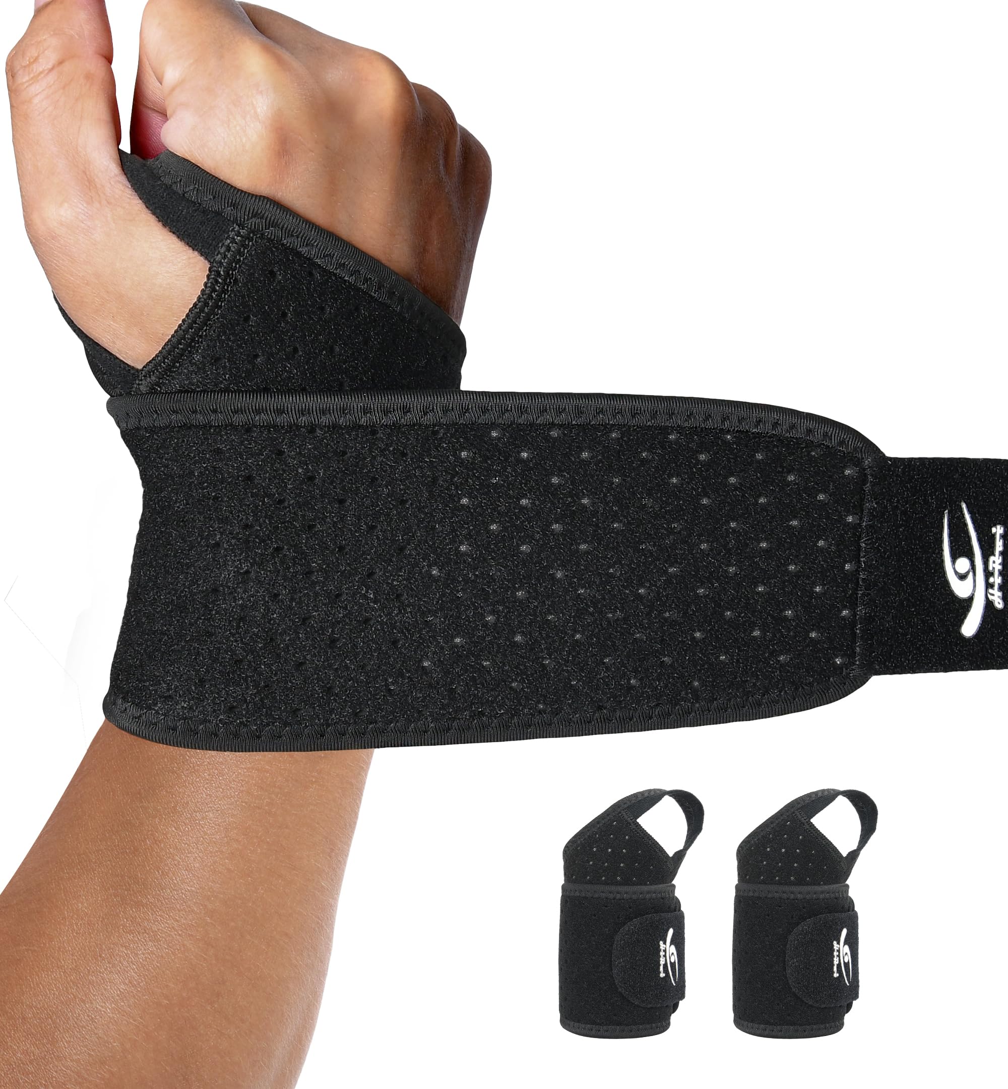HiRui Wrist Wraps 2-Pack Adjustable Breathable Wrist Support Brace for Men Women Pain Relief for Carpal Tunnel Syndrome