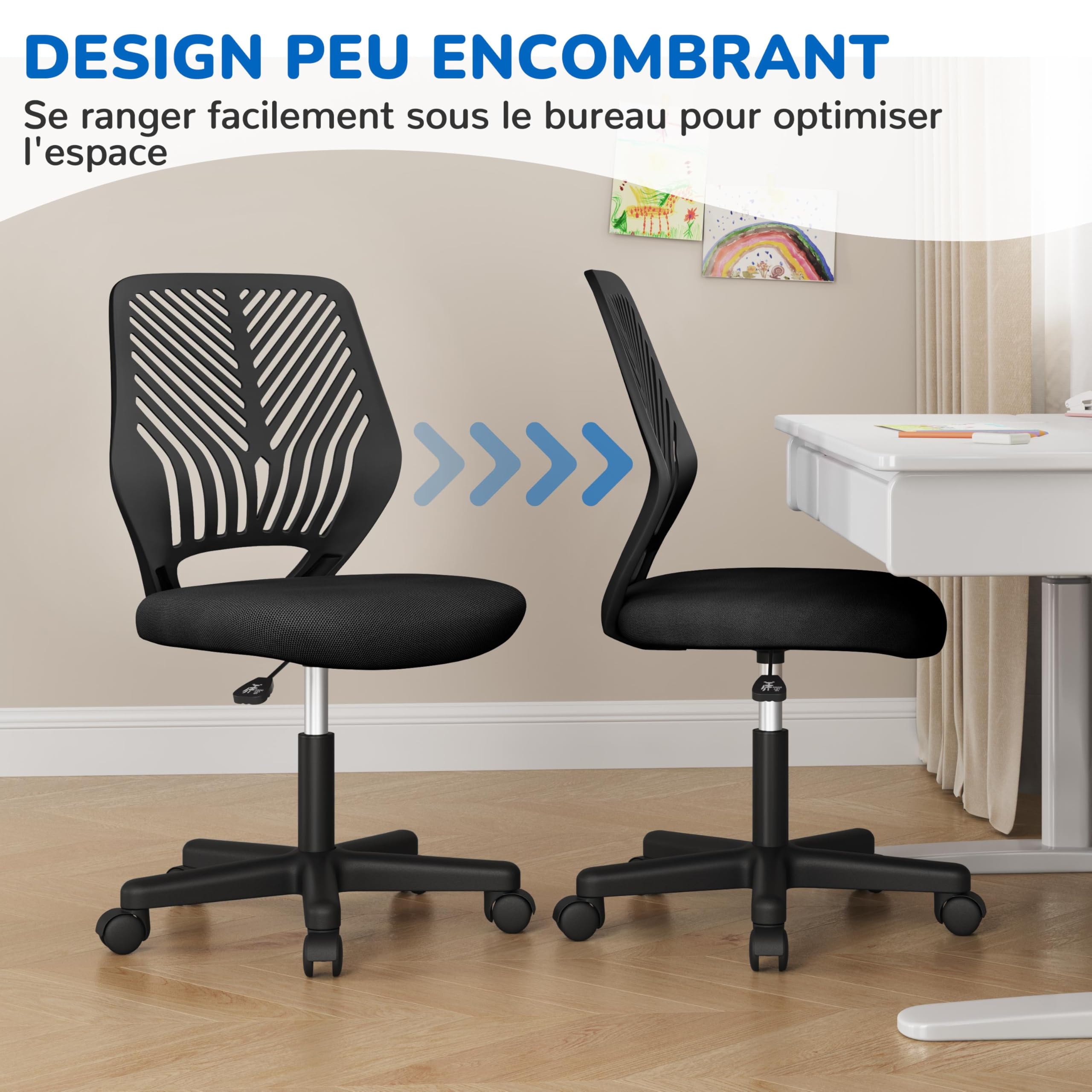 Yaheetech Chaise de Bureau, Chaise d'Ordinateur, Fauteuil Bureau Ergonomique, Pivotant, Fonction Réglage, Style Moderne, Charge de 136kg Noir