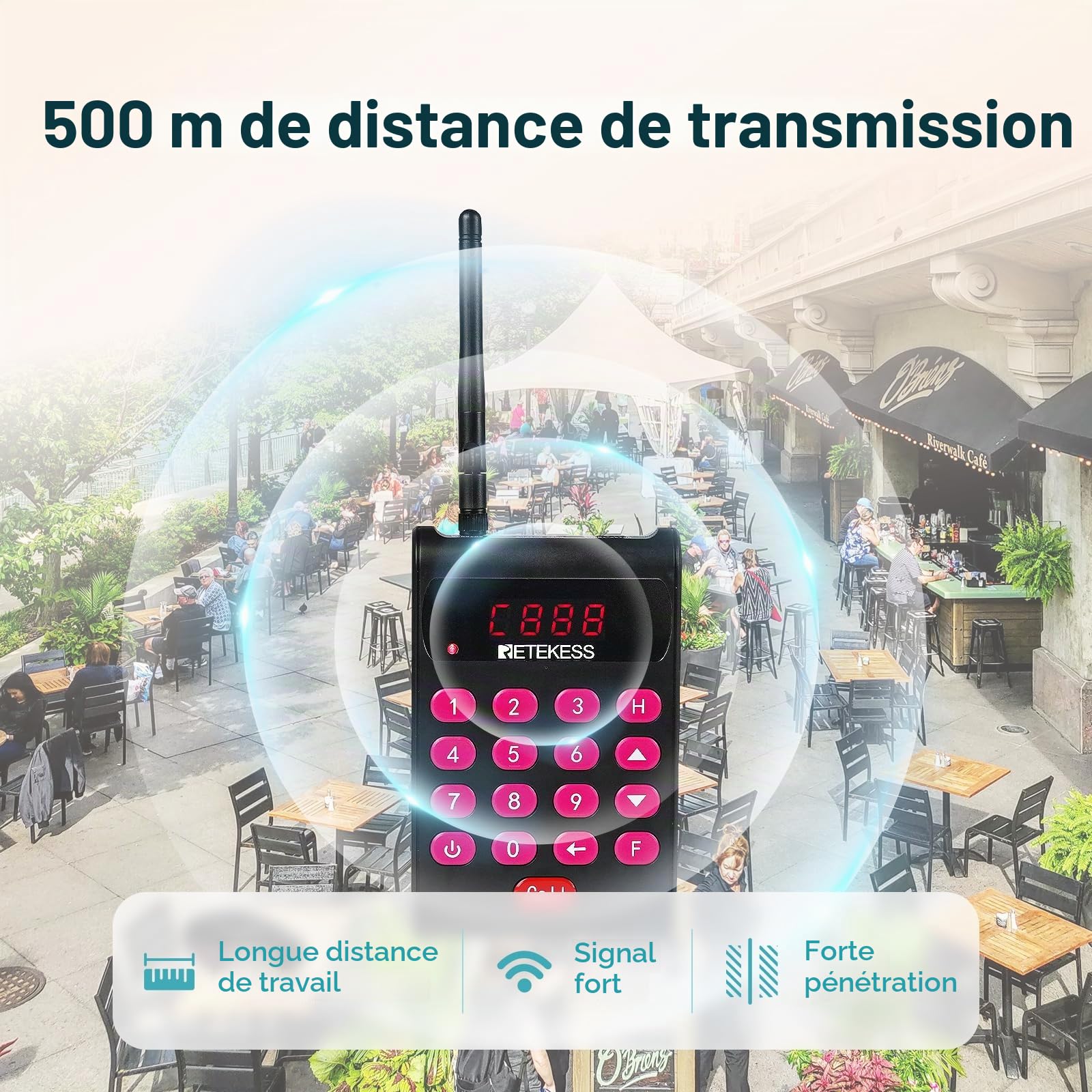 Retekess TD161 Bipeur Restaurant, 500M Bip Restaurant, 40 Bippers, Clavier Amovible, Facile à Installer, Bouton Muet, Bipeurs Client pour Food Court, Entertainment Centre, Resort