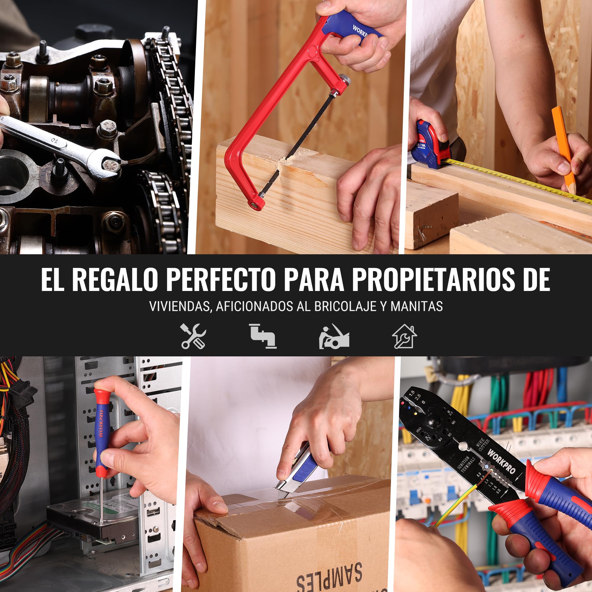 WORKPRO 119 PC Maletín de Herramientas Completas, Caja Herramienta Metálica, Herramientas Universales, Kit Versátil Herramientas Portátil para Reparaciones Diarias, Perfecto Hogar y Oficina | Caja De Herramientas Con Herramientas Manuales Universales, Ide