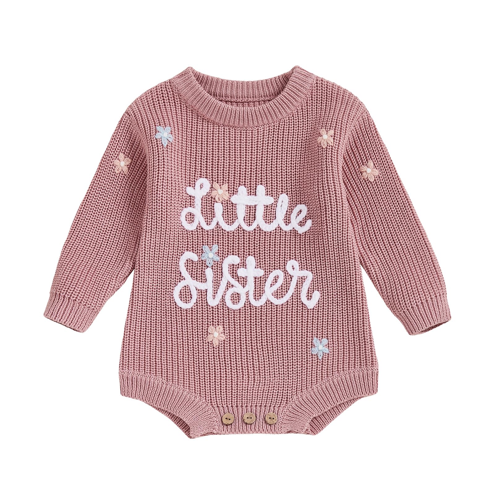 Maglione per neonata Sorella minore ricamo fiore manica lunga girocollo pagliaccetti lavorati a maglia neonato autunno inverno body ragazze tuta 0-12 M