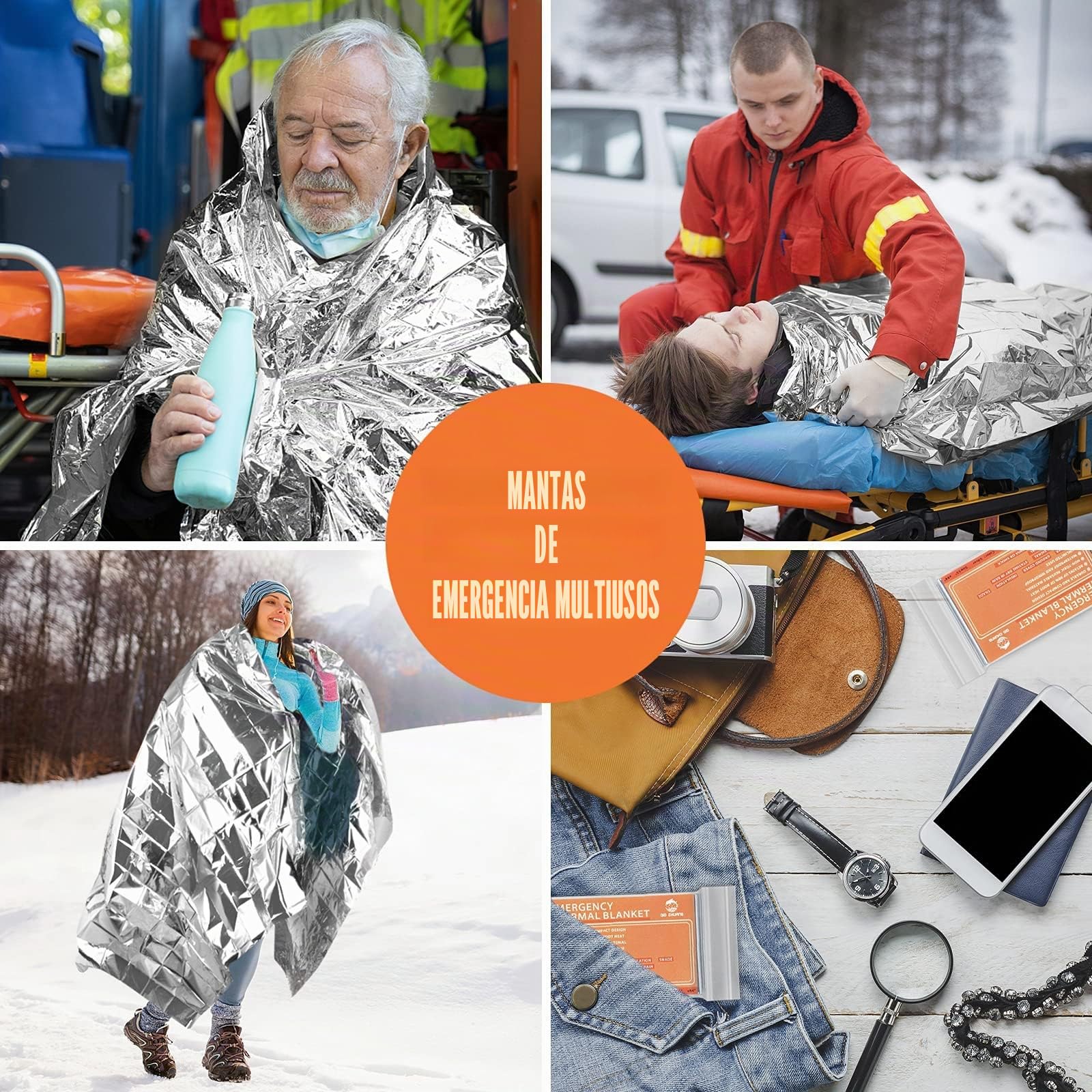 ANMEILU - Juego de mantas térmicas de emergencia de Mylar, 4 paquetes o 6 paquetes de mantas de supervivencia, juego de mantas de camping Perfecto para exteriores, senderismo, supervivencia, insectos, maratones o primeros auxilios