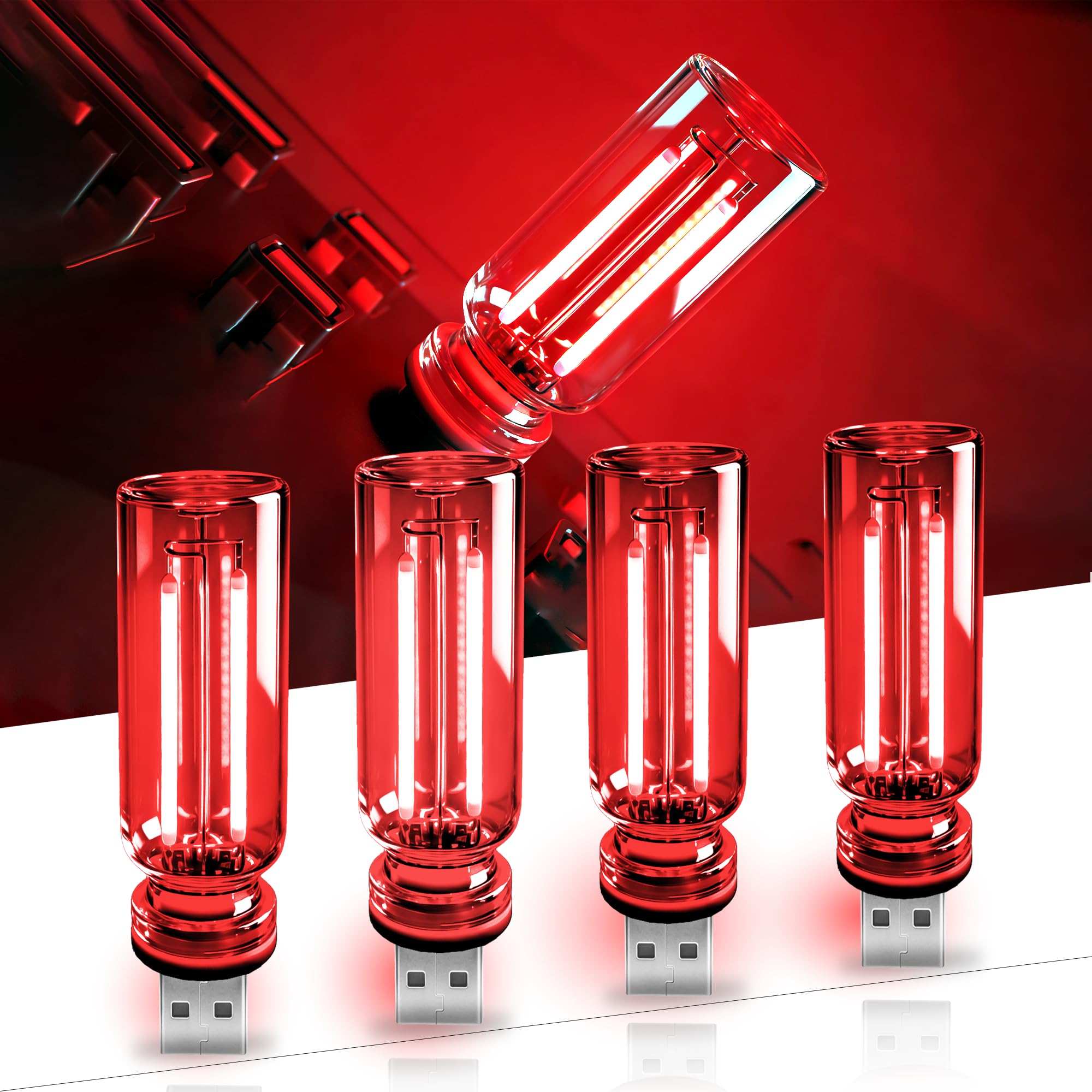 LINFGWNF 4 PCS Car USB Light Blub, Plug-in LED Ambient Lighting with Touch Dimming. The Brightness Can Be Adjusted Making It for Cars, Bedrooms,