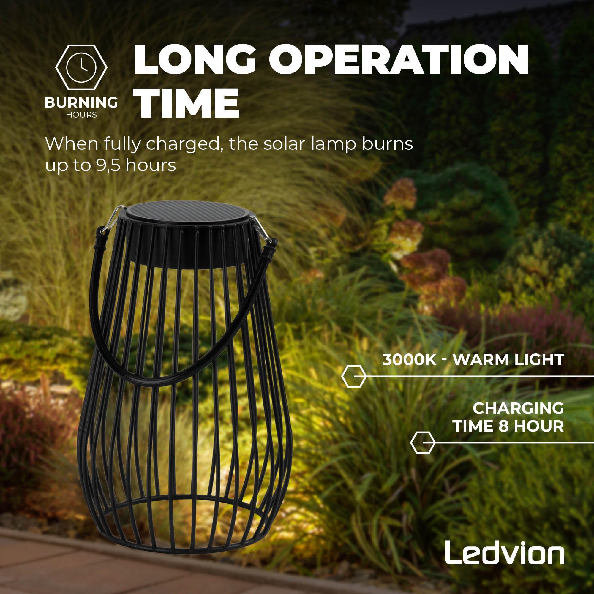 Ledvion - Lampada Solare LED da Tavolo, 0.25W, 3000K, IP44, Nera & Conica, Energia Solare, Efficiente & Resistente alle Intemperie