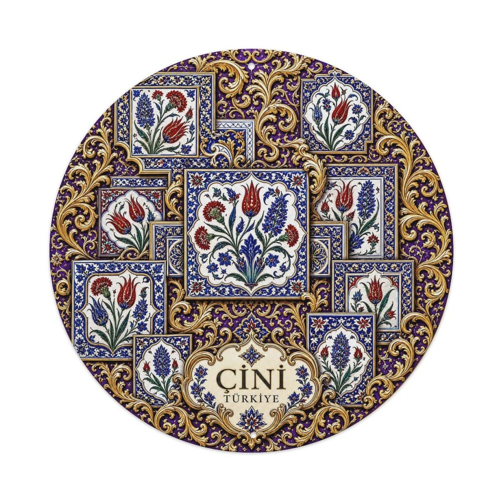 Jewel Purple Turkish Iznik Tile Floral Arabesque Metal Tin Sign