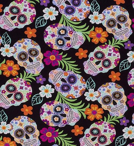 Tela 100% algodón vendida por yarda 1 yarda = 36 pulgadas de longitud (calaveras tropicales florales de azúcar)