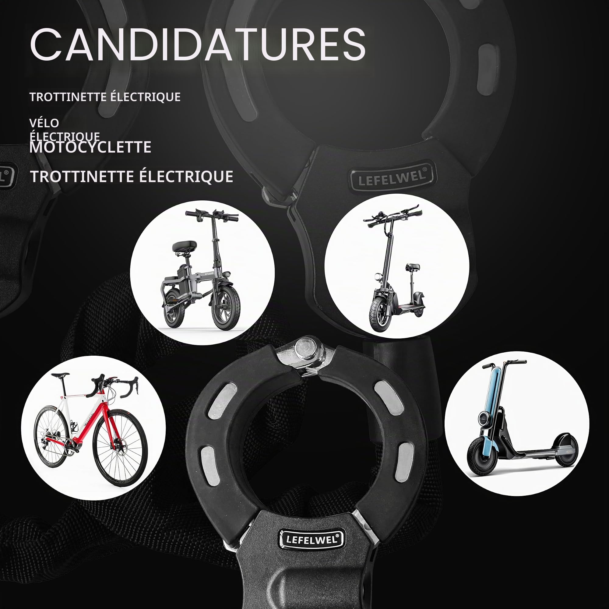 Serrure pour scooter électrique avec sac étanche, serrure à main pour scooters électriques et vélos, accessoires de scooter électrique