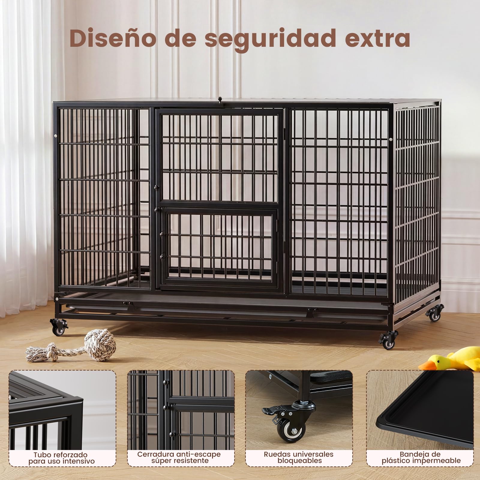 Gardner Pet Jaula para Perro Talla L-82.3x51.5x56cm para Perros Medianos, Diseño a Prueba de Escape con Bandeja, 3 Puertas Desmontables y Ruedas Bloqueables, Jaula Plegable de Metal para Perros-Negro