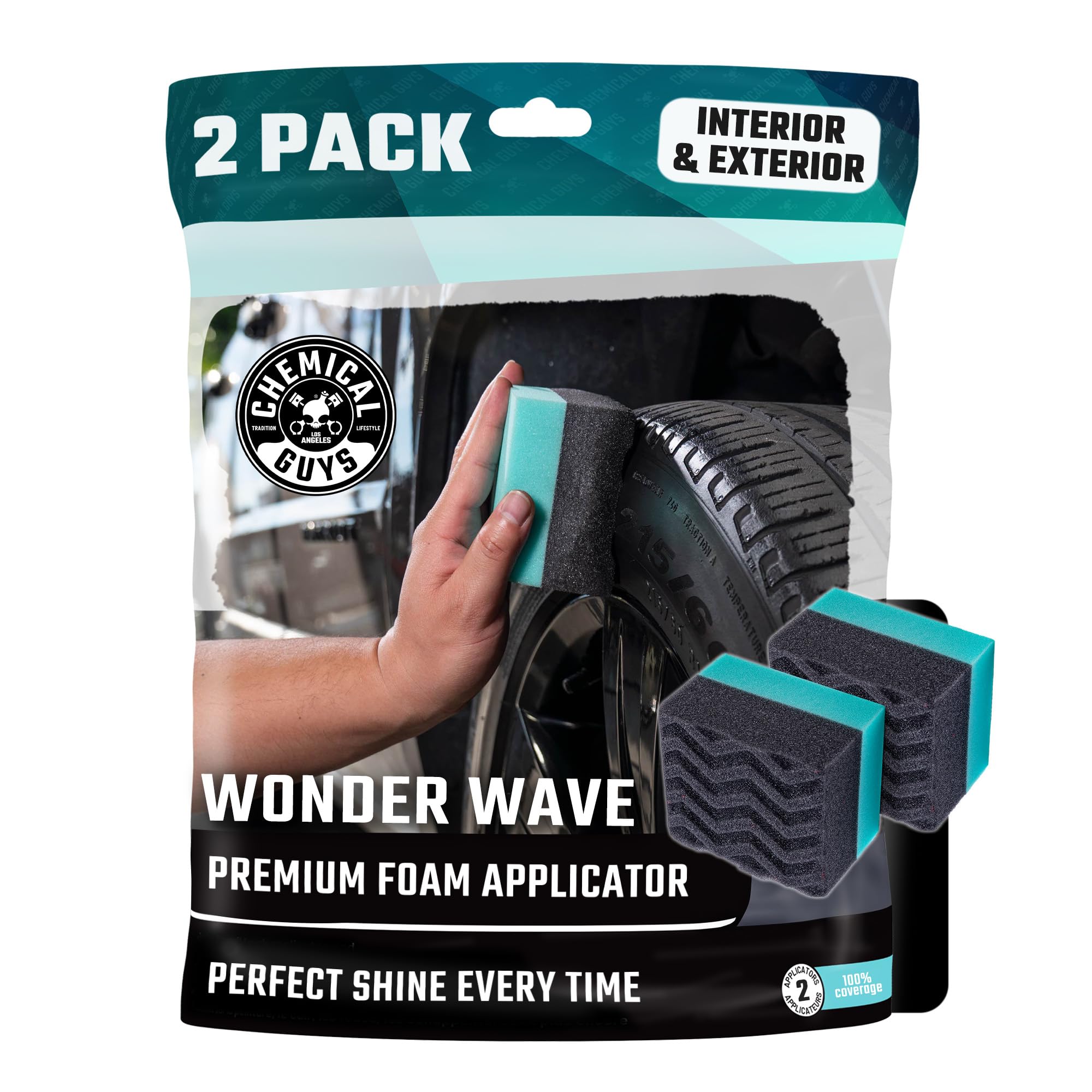 Chemical Guys Wonder Wave Durafoam Tire Shine Applicator Pads - Foam Pads for Applying Tire Dressings, Protectants, Wax, Polish and Car Detailer Products for Trucks and SUVs - 2 Pack