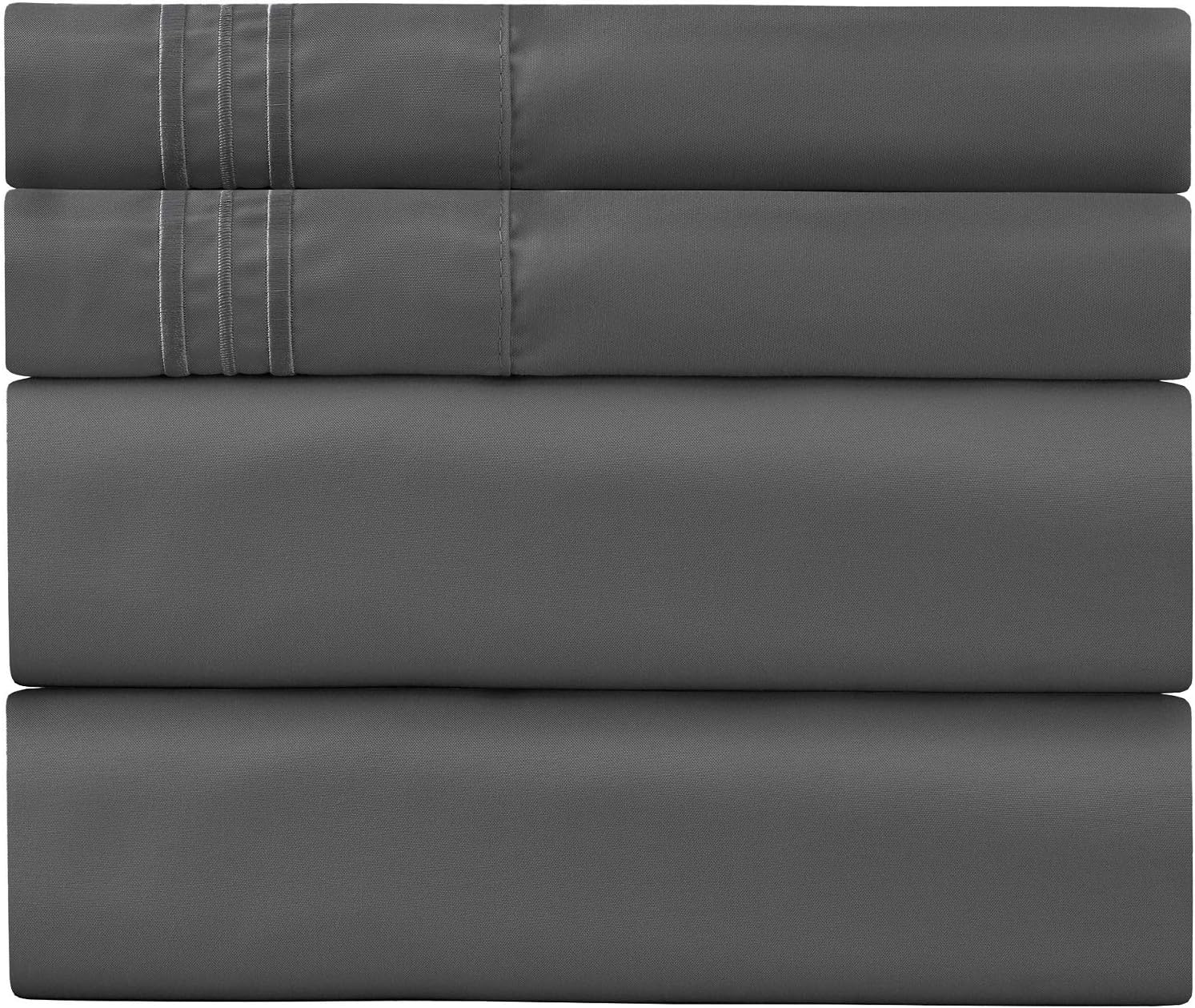 King Size Sheets Set of 2 Gray Pillow Cases, Flat and