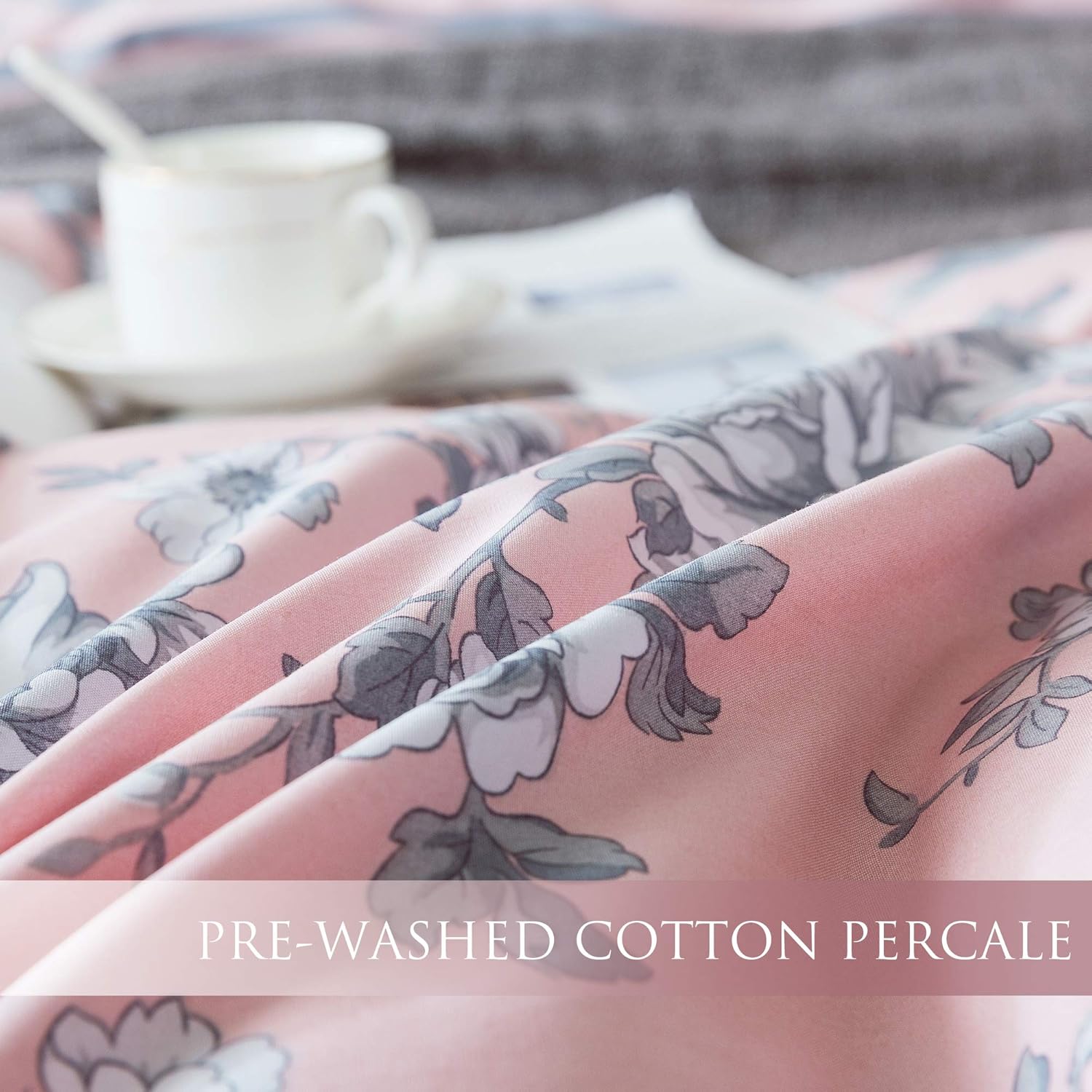 3-Piece Cotton Duvet Cover Set. 100% Cotton Percale Fabric. Real Reversible Design. Pre-Washed Printed Fabrics. Soft and Easy Care. Modern Farmhouse Style. (Pink, Queen Set)