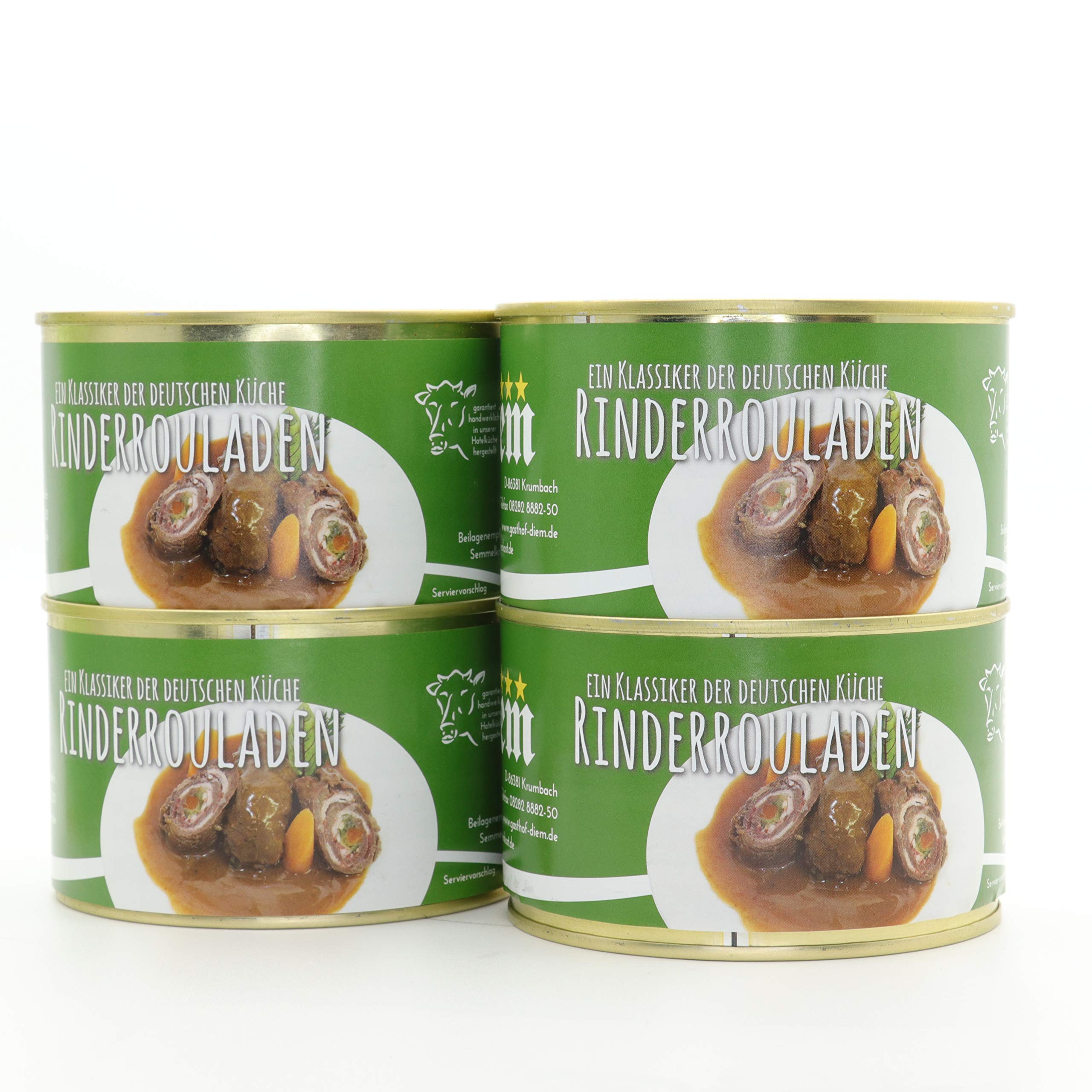 4 X Set - Konserve Diem Roulade vom Rind - Klassisch gefüllt - zwei Rouladen je Konserve - lange haltbar - Feinkost -