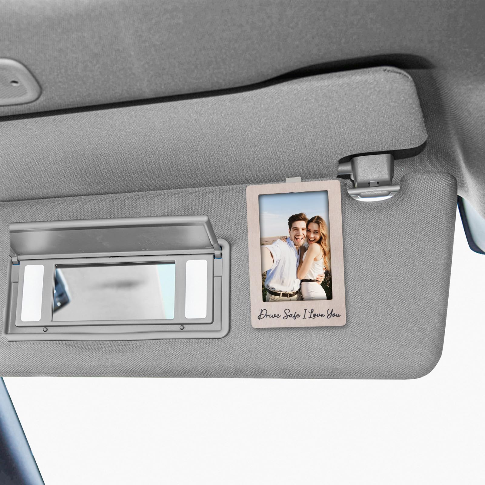 Car Visor Photo Clip, Wooden Vertical Car Pictures Holder for Sunshade Display, Vertical Photo Frames for Family Couples Memories, 1-Pack (4.6x2.7 Inch)