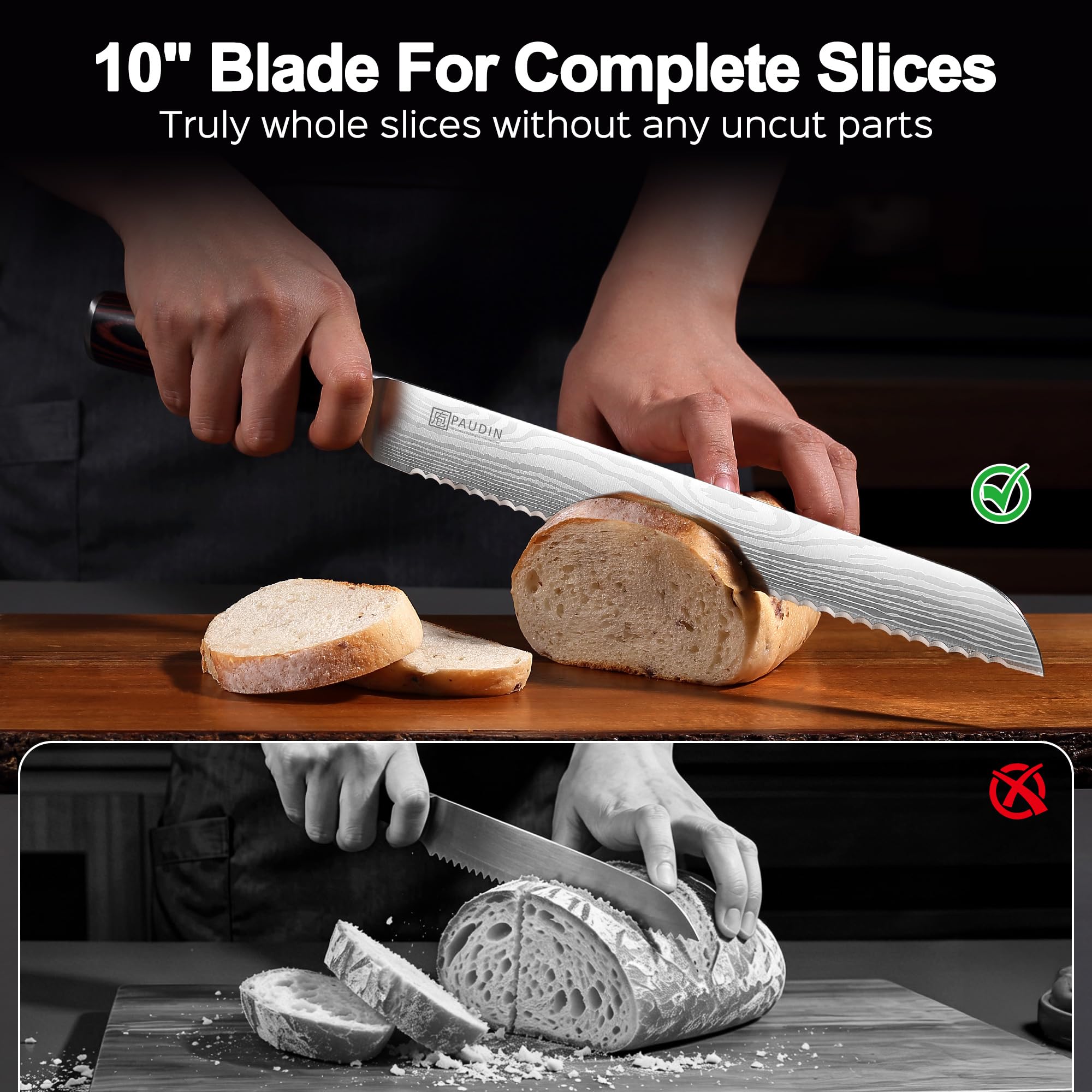 PAUDIN Bread Knife, 10 inch Serrated Knives, Bread Knife for Homemade Bread — Amazon image 3