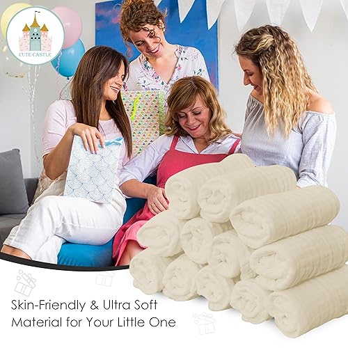 Vista 207 de Cute Castle Paquete de 12 paños de muselina para bebé, 100% algodón, ultra absorbentes, grandes, 20 x 10 pulgadas, trapos súper absorbentes