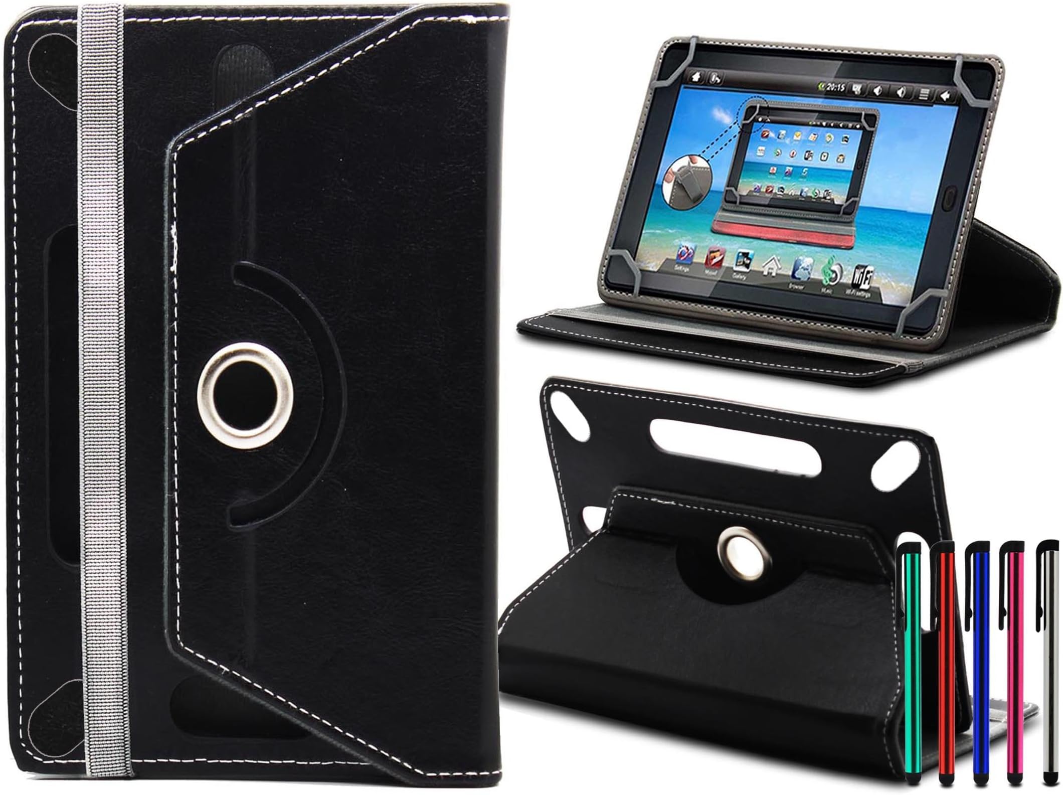 LOLO® MONSTER M10 10-inch Tablet PC 360 Degree Rotating Universal PU Leather Case Cover Stand Pocket Pouch With TAN - Black