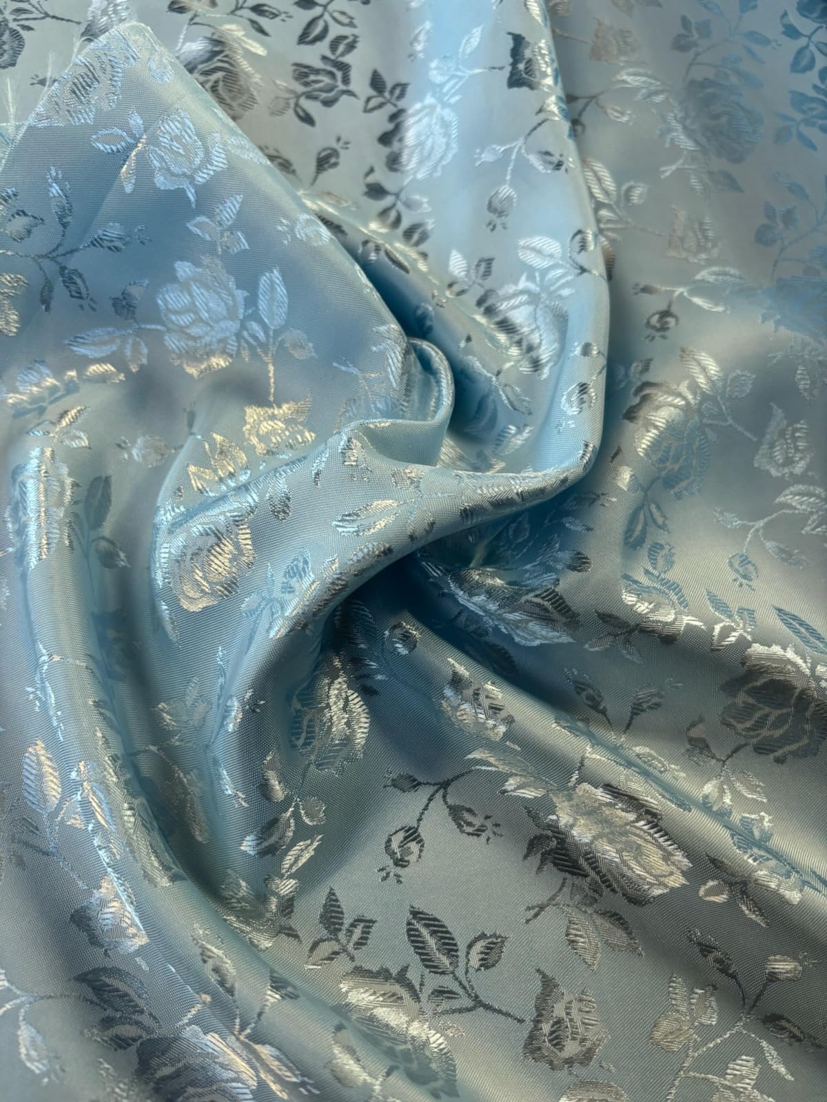 Baby Blue Satin Brocade Jacquard Fabric jacquard-babyblue jacquard-babyblue